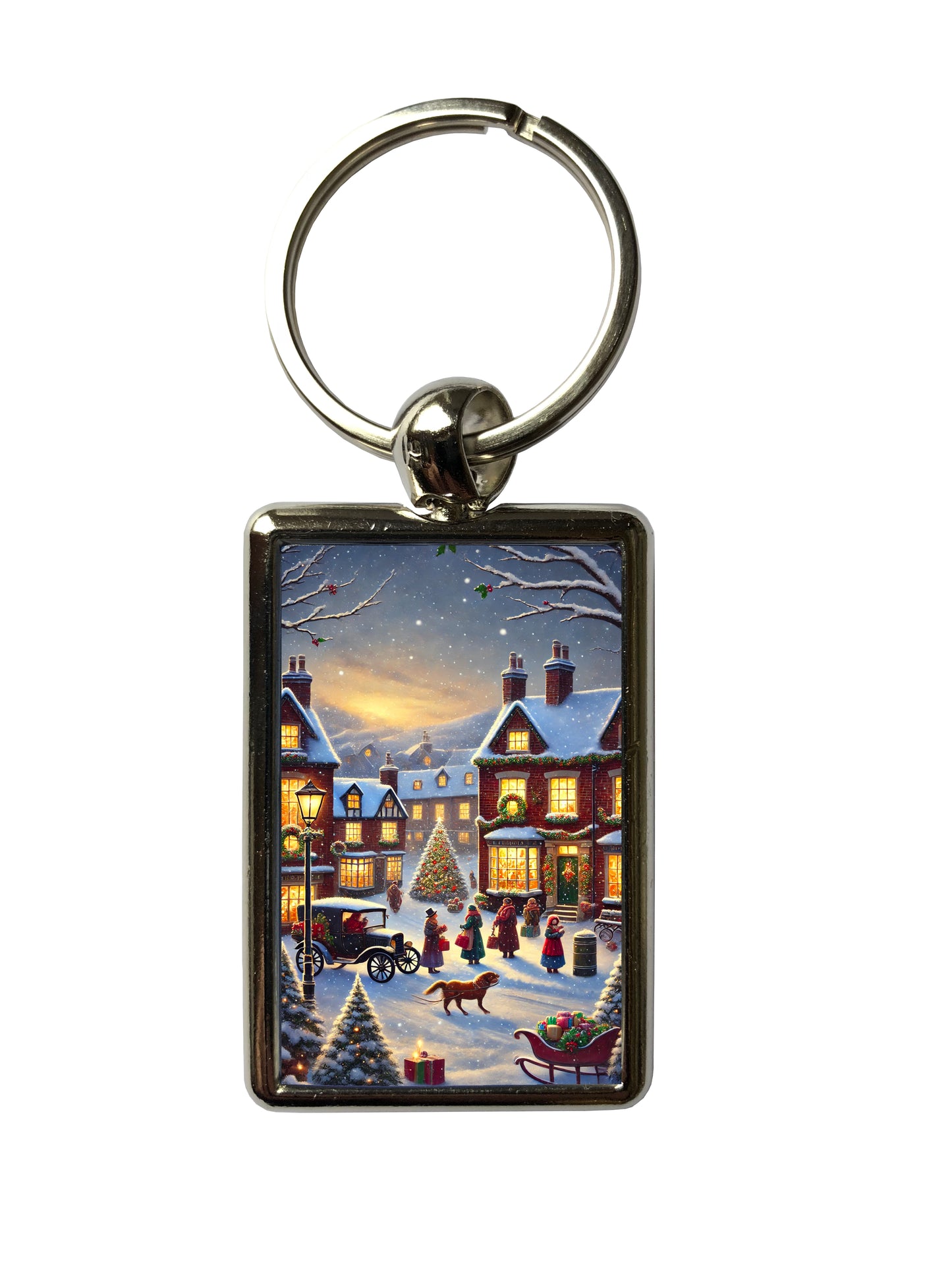 Traditional Christmas Scene Metal Keyring – Perfect Holiday Gift