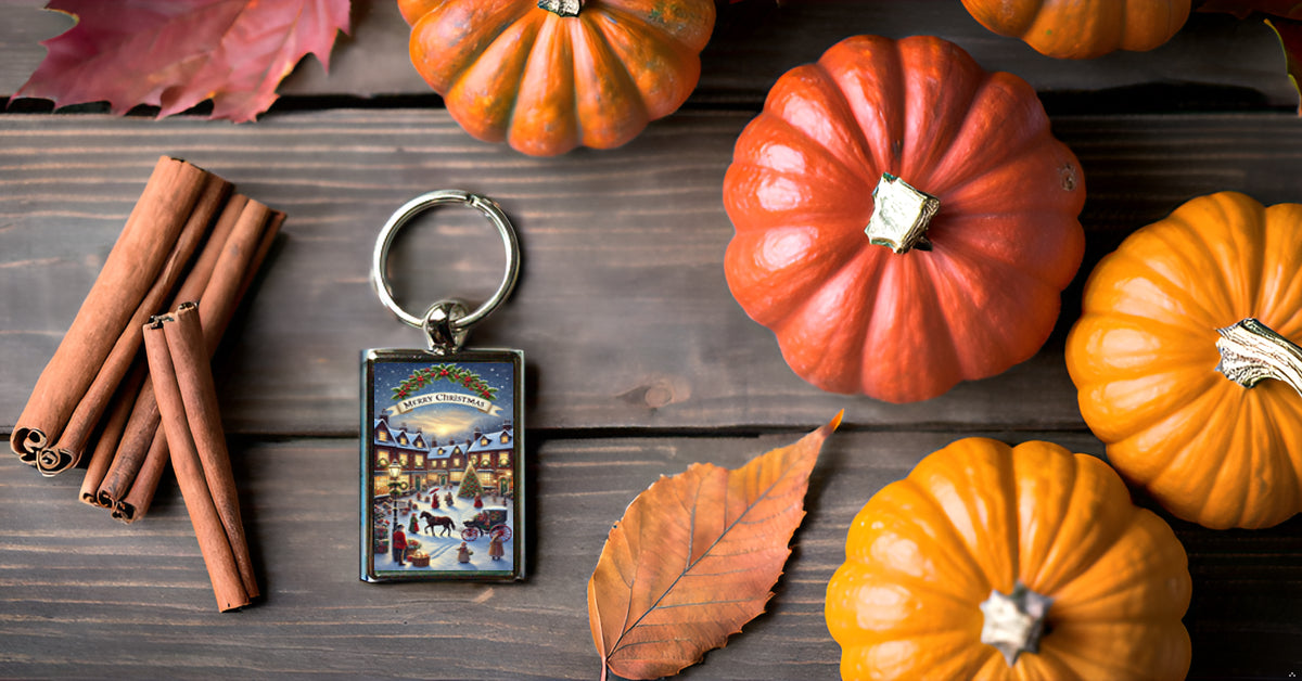 Traditional Christmas Scene With Greeting Metal Keyring