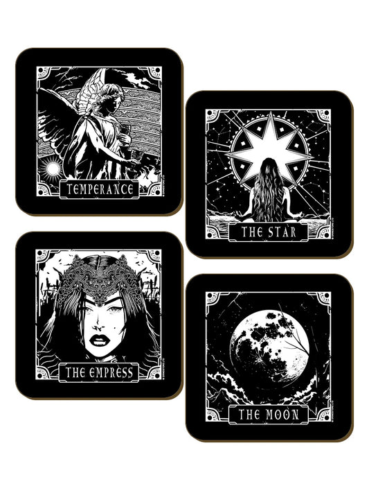 Deadly Tarot - Der Mond, Mäßigkeit, Die Kaiserin und der Stern - 4-teiliges Untersetzer-Set