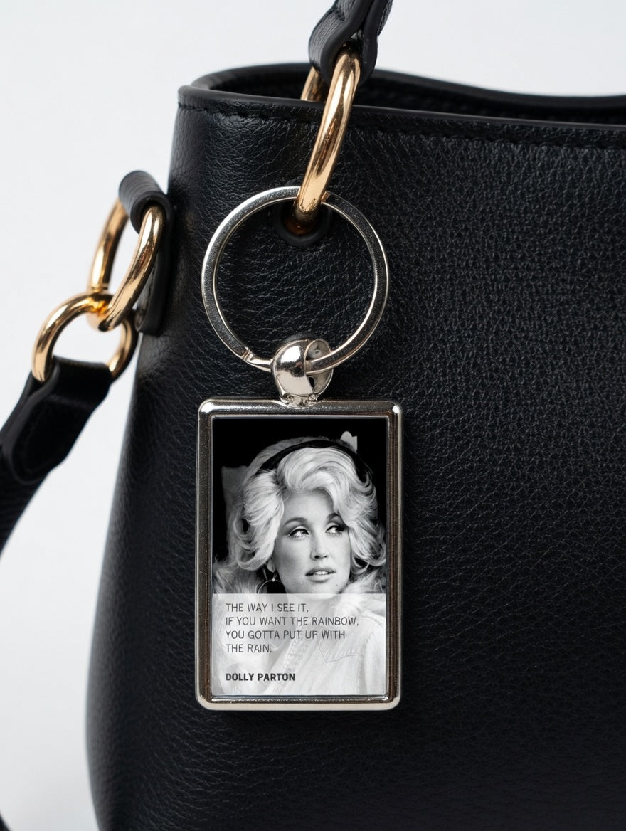Dolly Parton Rainbow Quote Metal Keyring, Country Music, Inspirational Gift