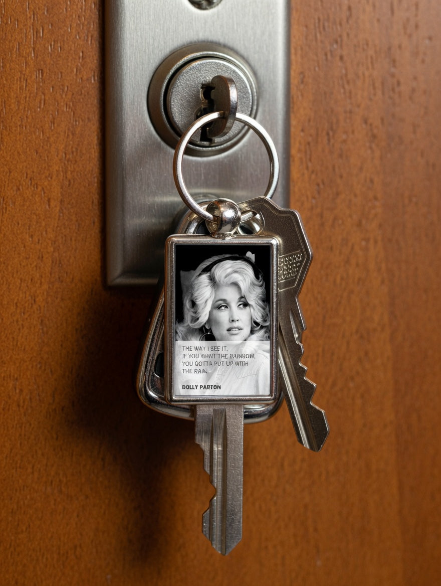 Dolly Parton Rainbow Quote Metal Keyring, Country Music, Inspirational Gift
