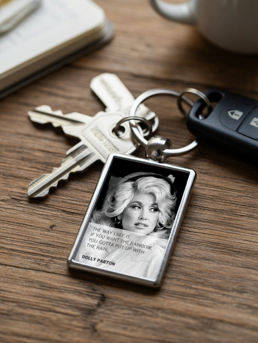 Dolly Parton Rainbow Quote Metal Keyring, Country Music, Inspirational Gift