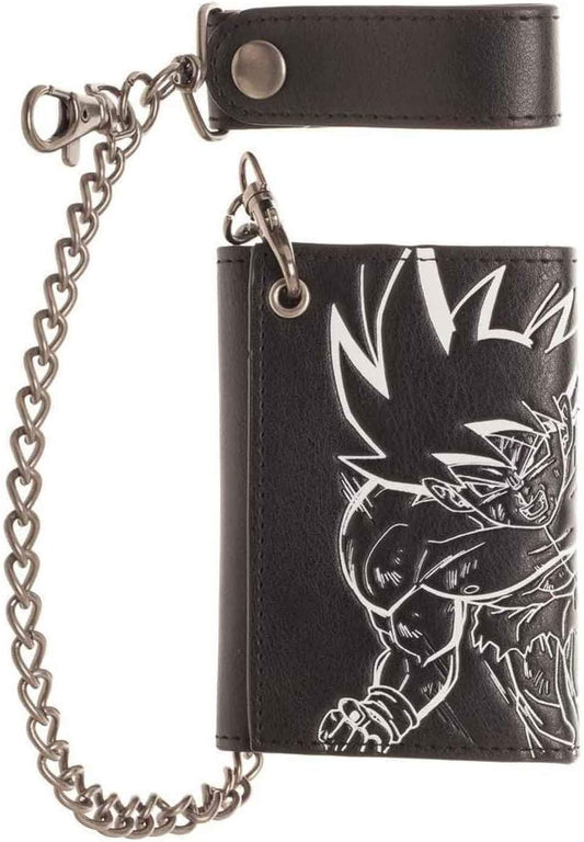 Dragon Ball Z Black and White Design Trifold Wallet With Chain