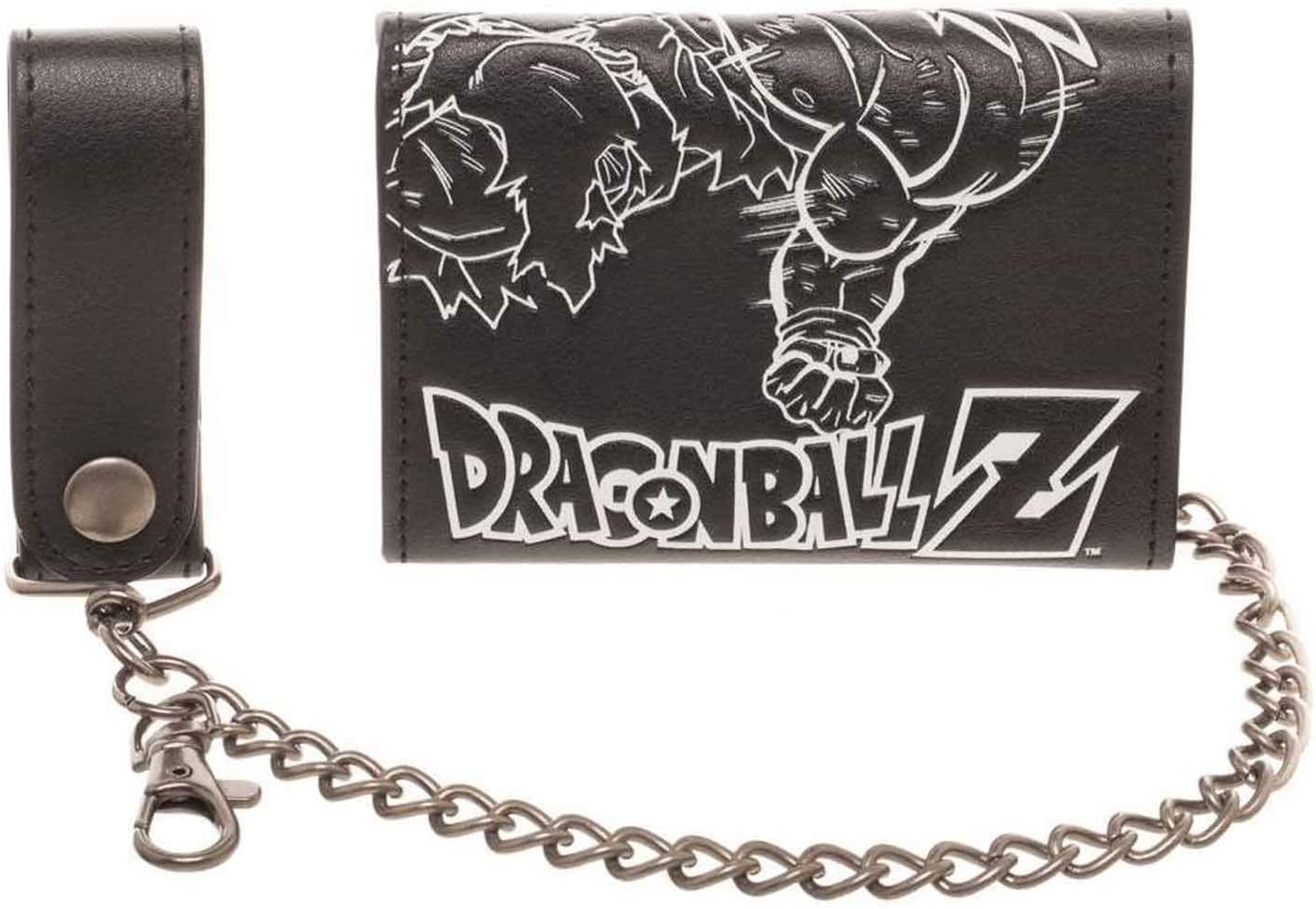 Portefeuille à trois volets avec chaîne Dragon Ball Z noir et blanc