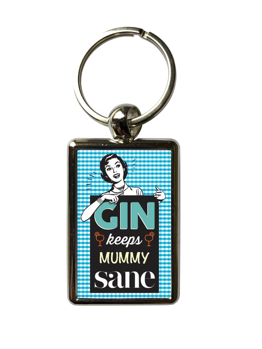 Funny Gin Keyring – Personalised Name Gift – Gin Keeps Me Sane – Custom Metal Keychain – Humorous Gift for Gin Lovers