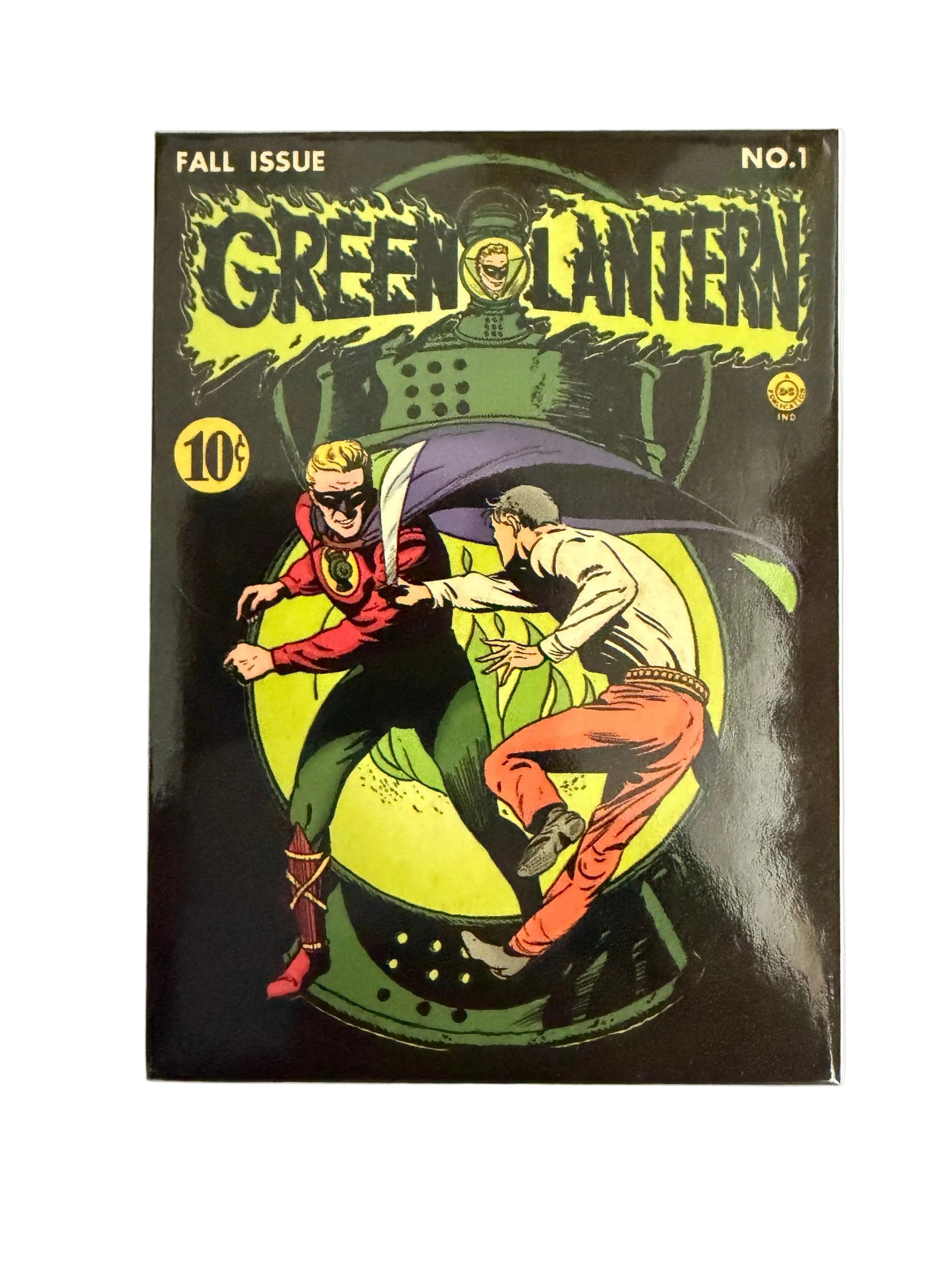 Comic book cover with superhero action scene on a white background