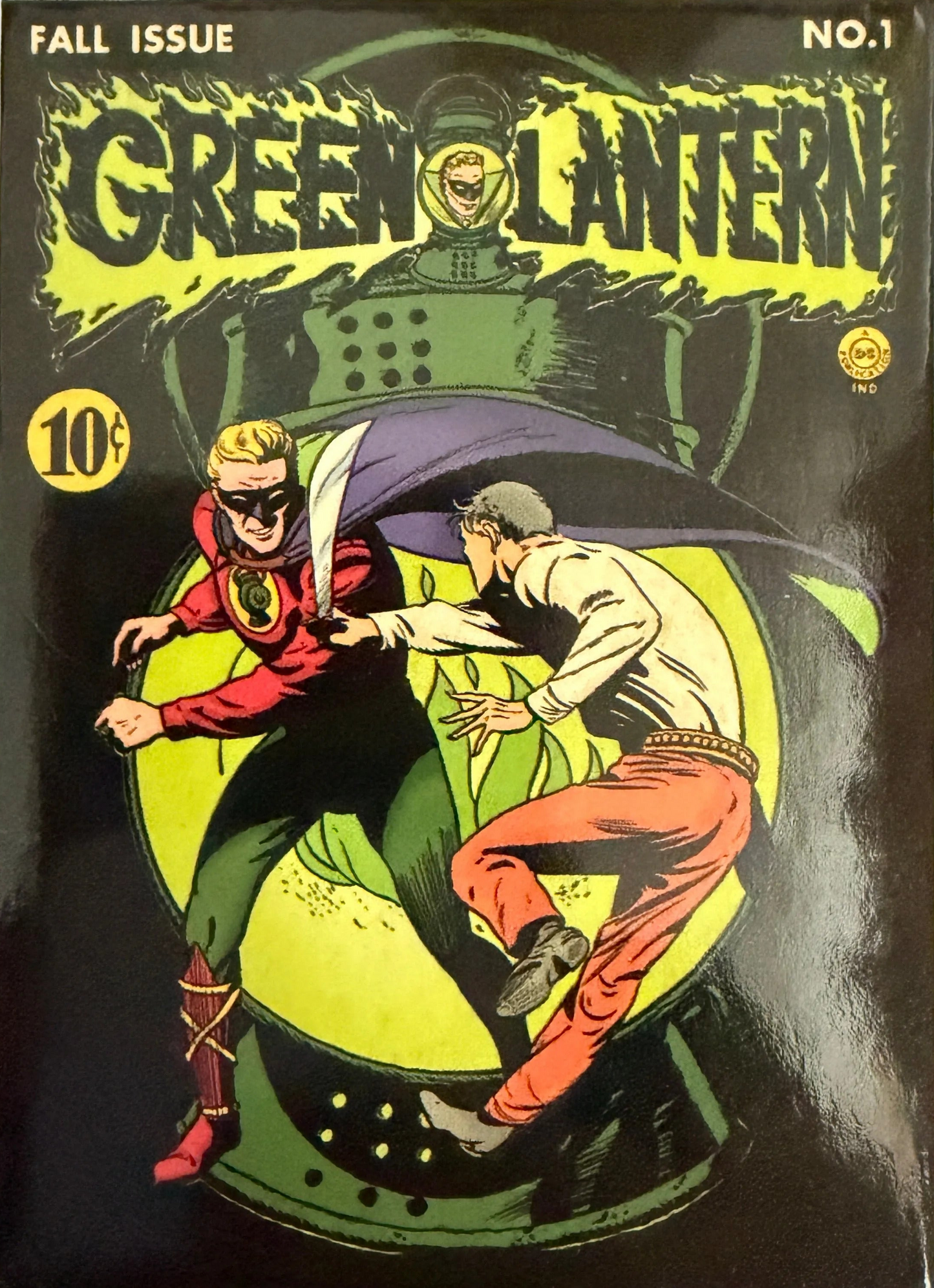 Vintage comic book cover of 'Green Lantern' with two characters on a green lantern corps sphere.