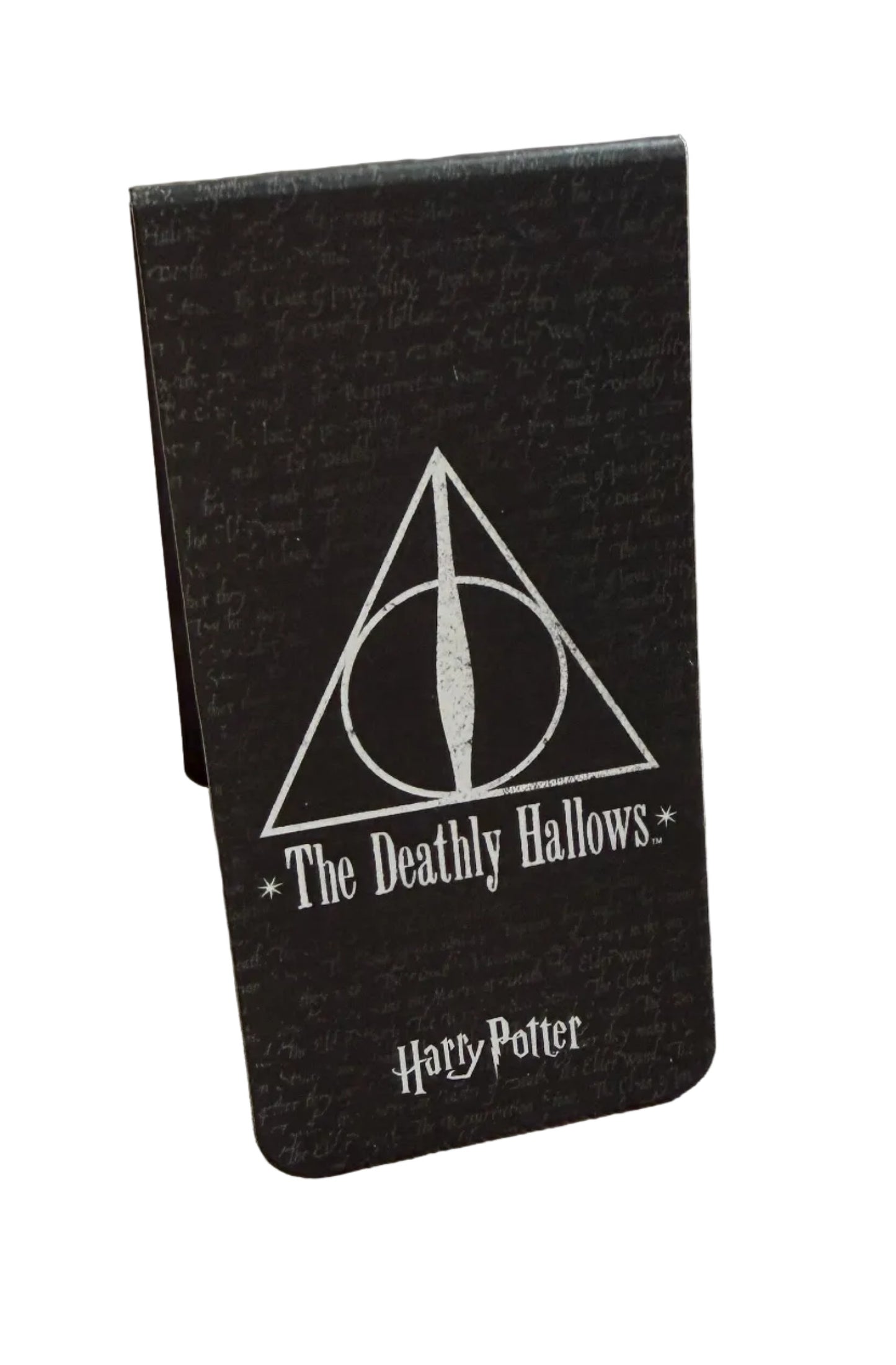 Bookmark with 'The Deathly Hallows' symbol and 'Harry Potter' text on a white background
