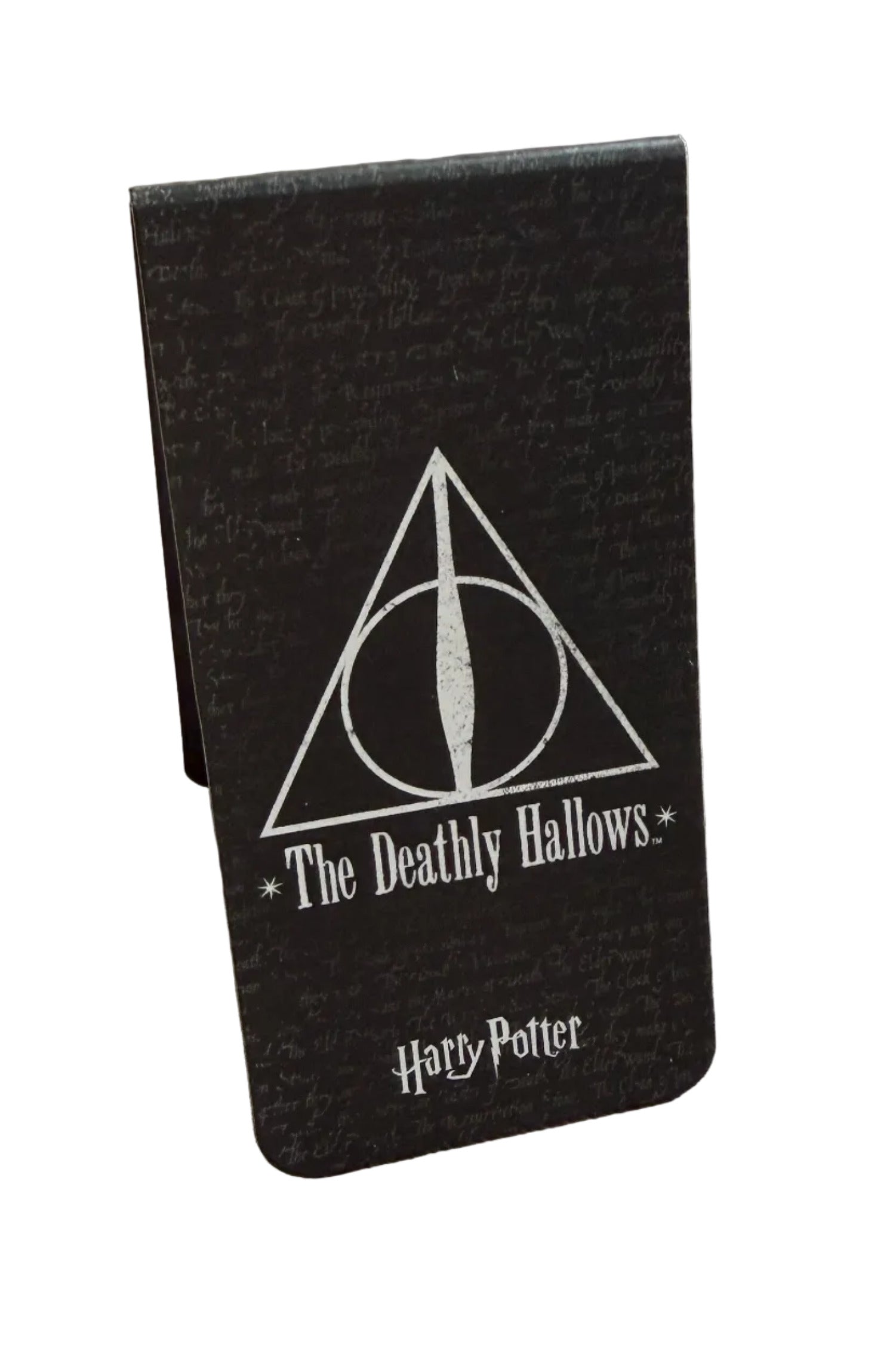 Bookmark with 'The Deathly Hallows' symbol and 'Harry Potter' text on a white background