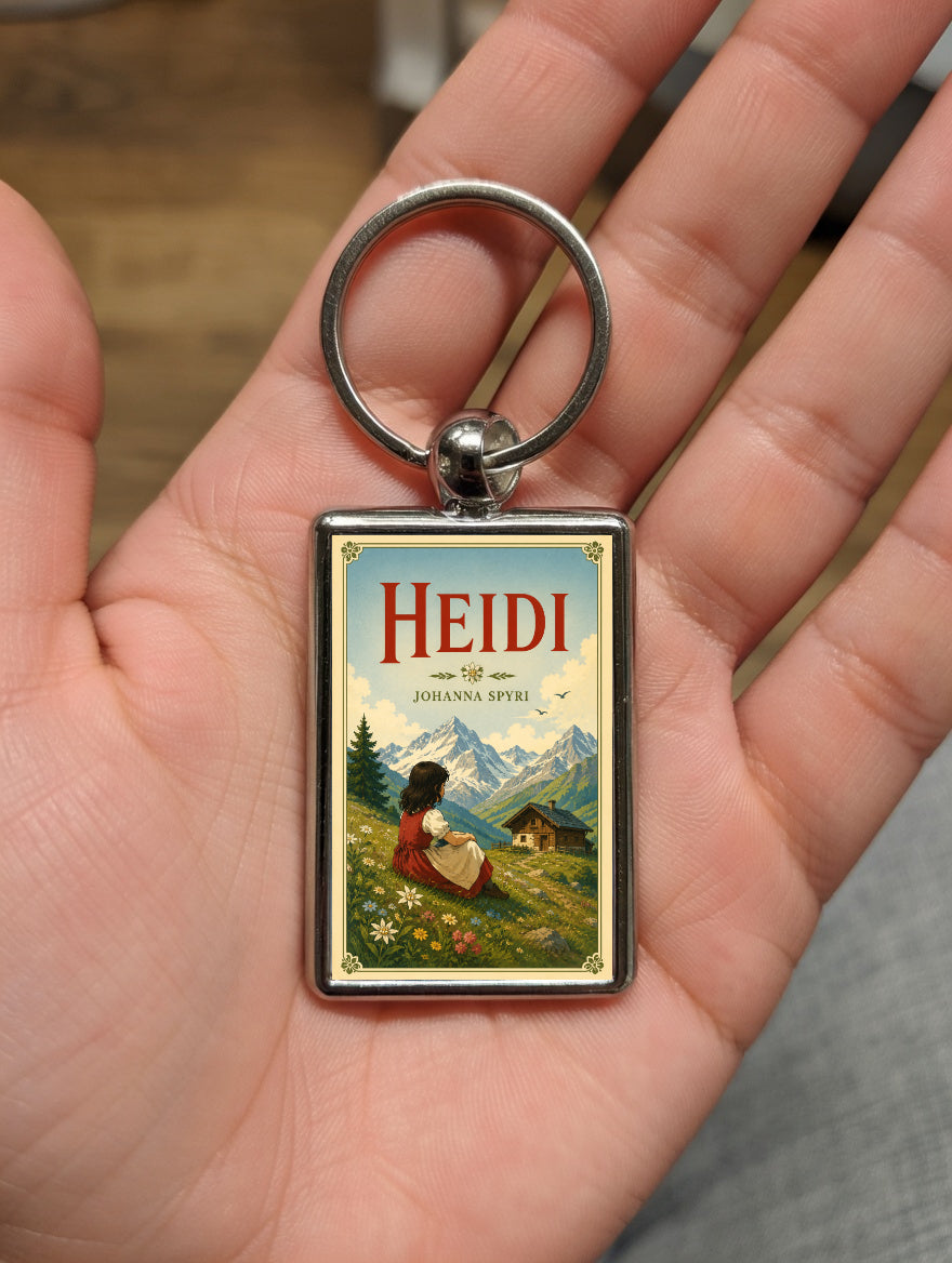 Heidi metal keyring shown in a hand