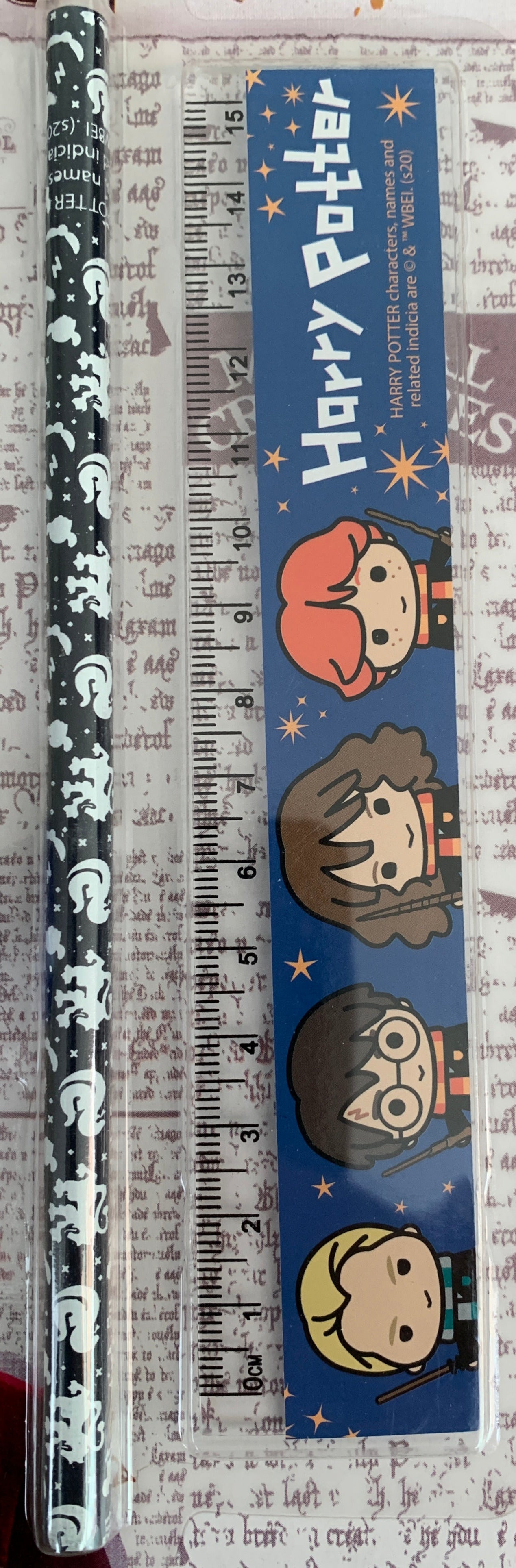 Harry Potter Pencil Set 4PCS – Ruler, Eraser, Sharpener, HB Pencil – School Stationery Gift