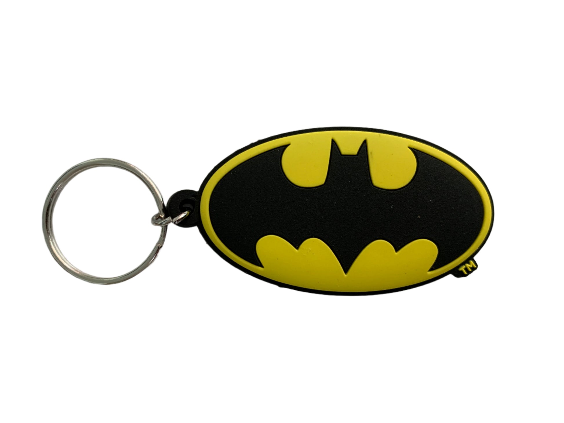 Batman logo keychain on a white background