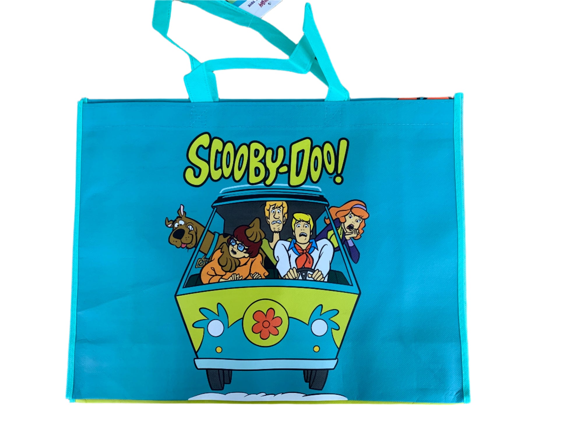 Teal tote bag with Scooby-Doo graphic on a white background
