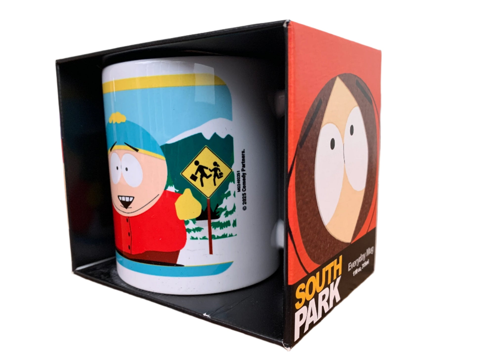 South Park-themed mug in packaging on a white background