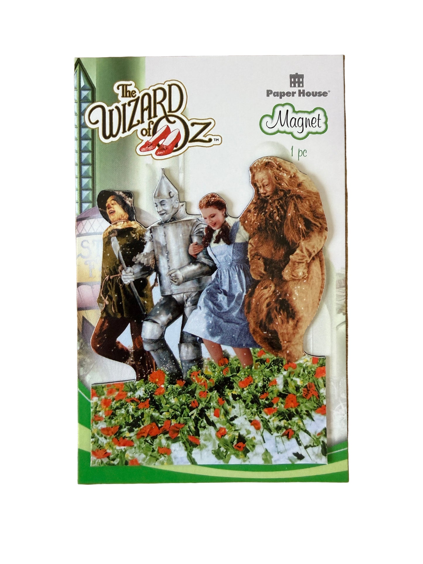Wizard of Oz Poppy Field Dance fridge magnet with Dorothy, Tin Man, Scarecrow and Lion