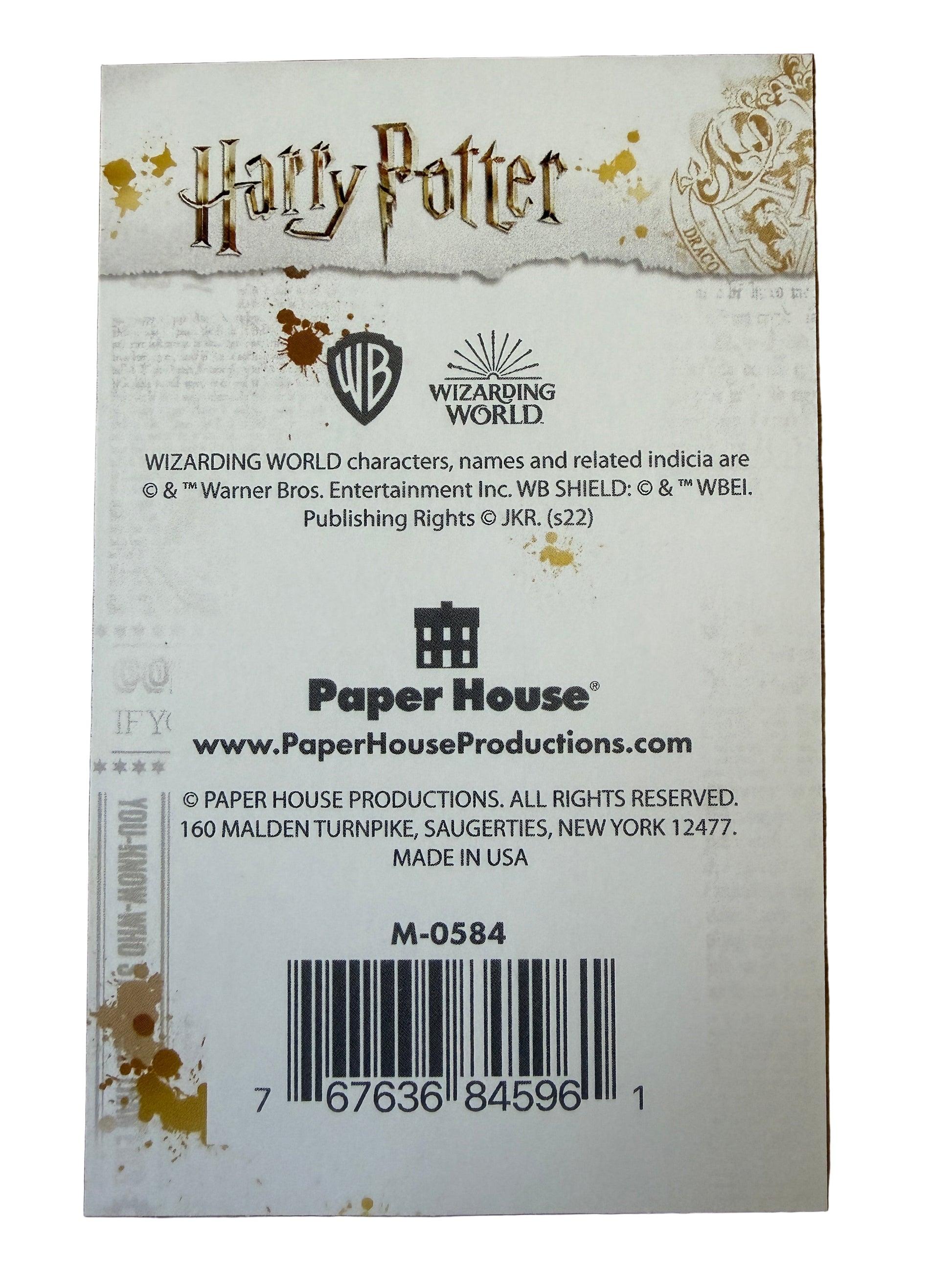 Product label for 'Harry Potter' with branding and a barcode on a wooden surface