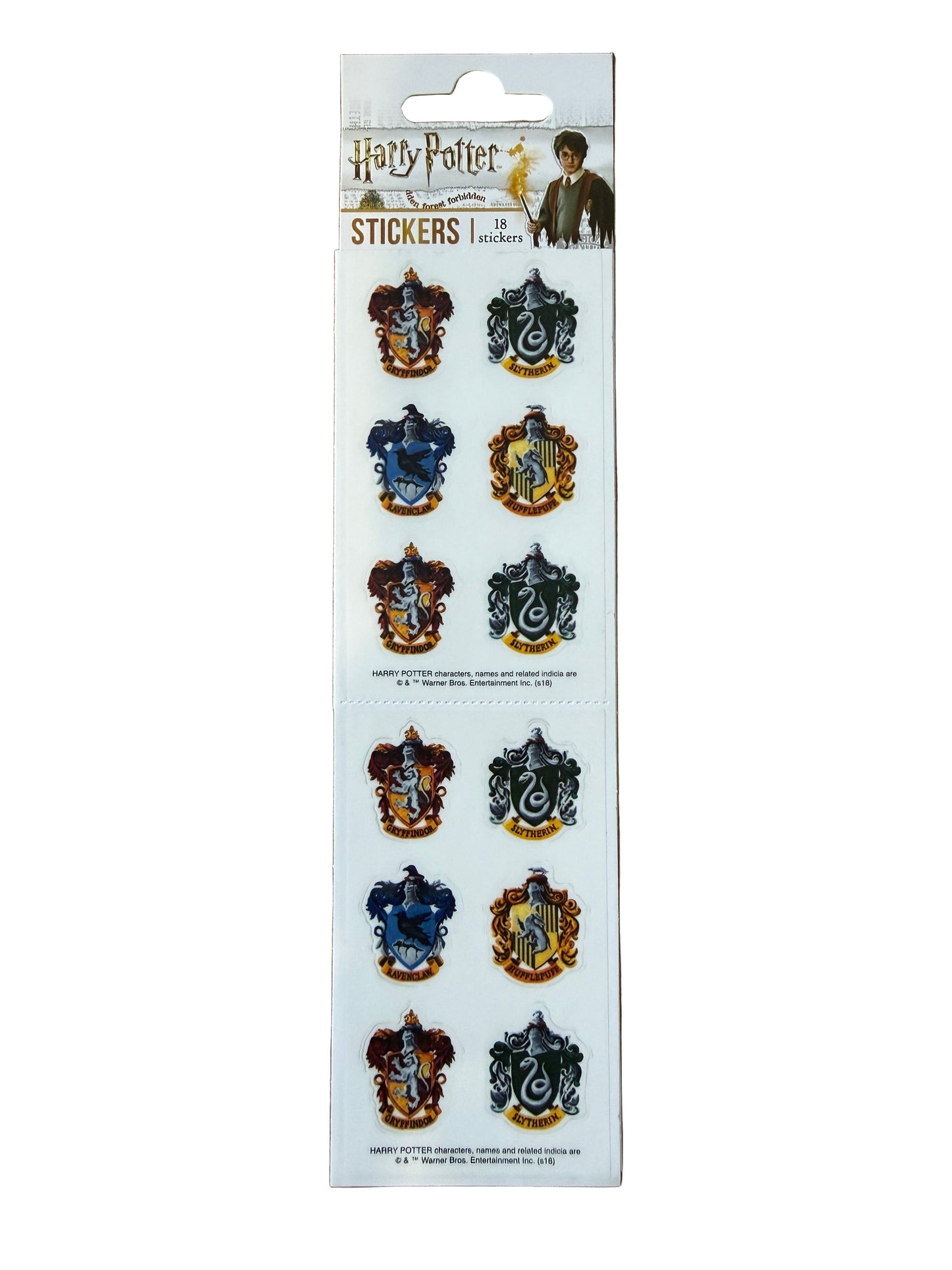 Harry Potter House Crests sticker sheets showing Gryffindor, Ravenclaw, Slytherin and Hufflepuff designs