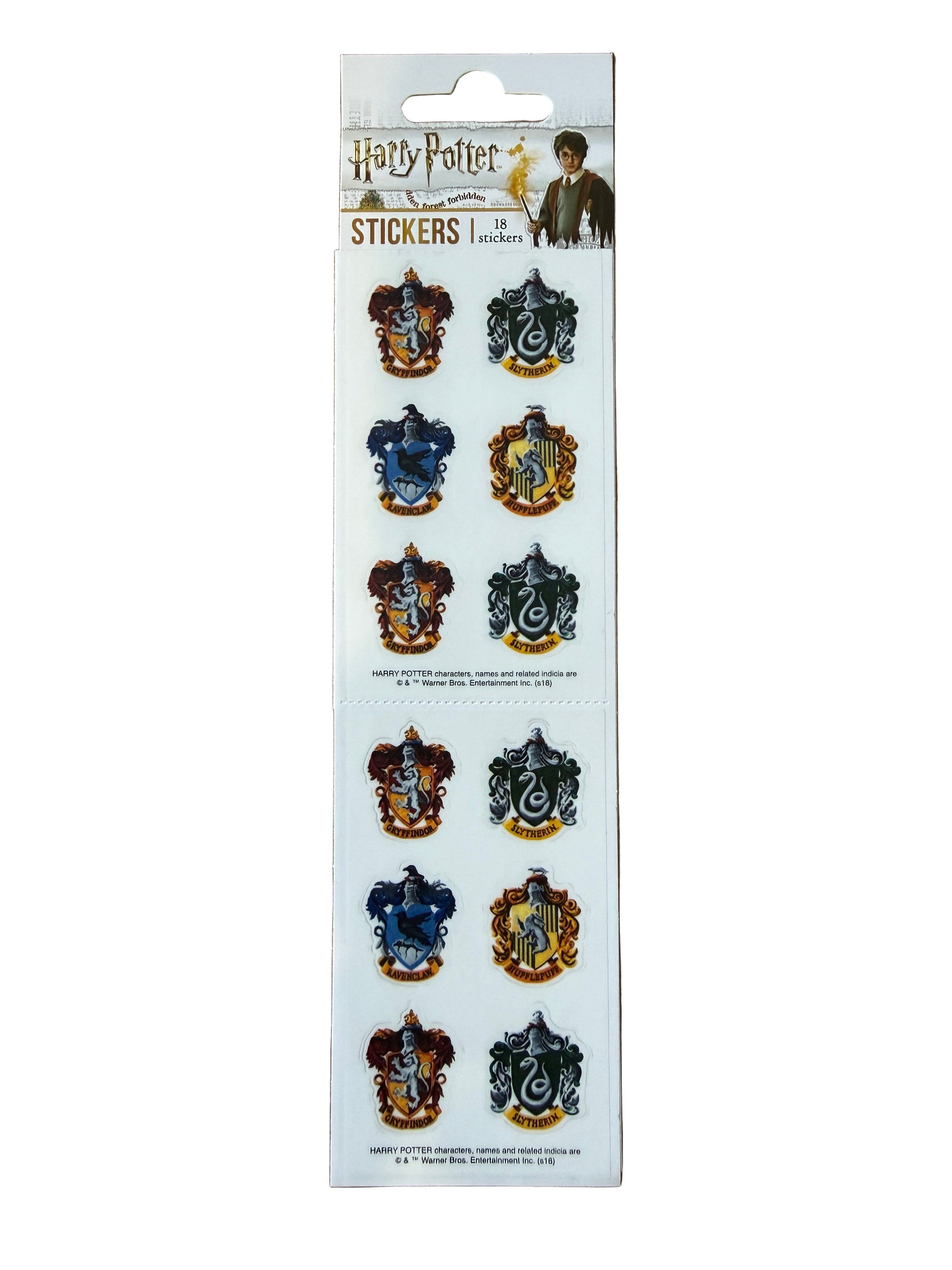 Harry Potter House Crests sticker sheets showing Gryffindor, Ravenclaw, Slytherin and Hufflepuff designs