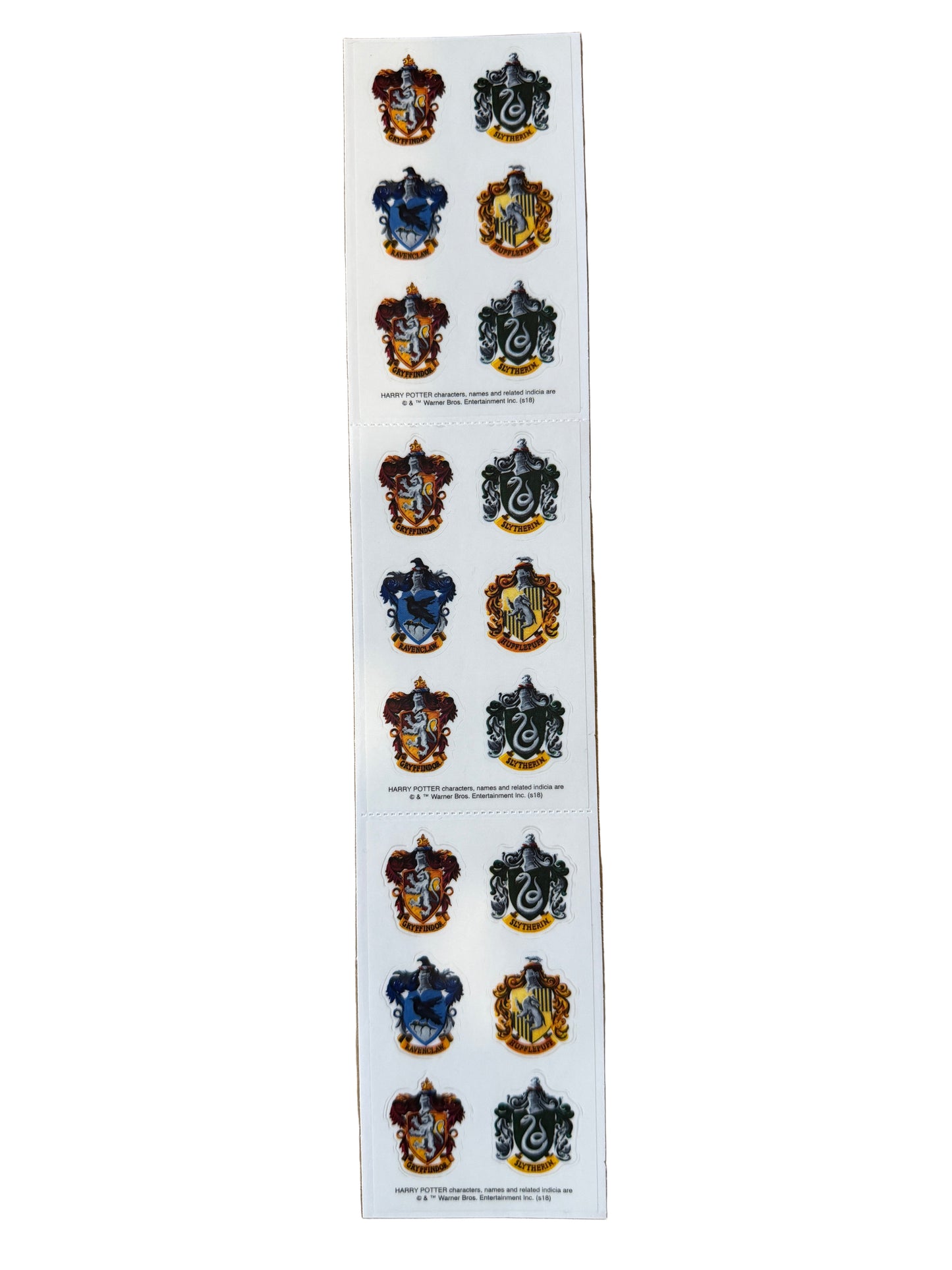 Harry Potter House Crests sticker sheets showing Gryffindor, Ravenclaw, Slytherin and Hufflepuff designs