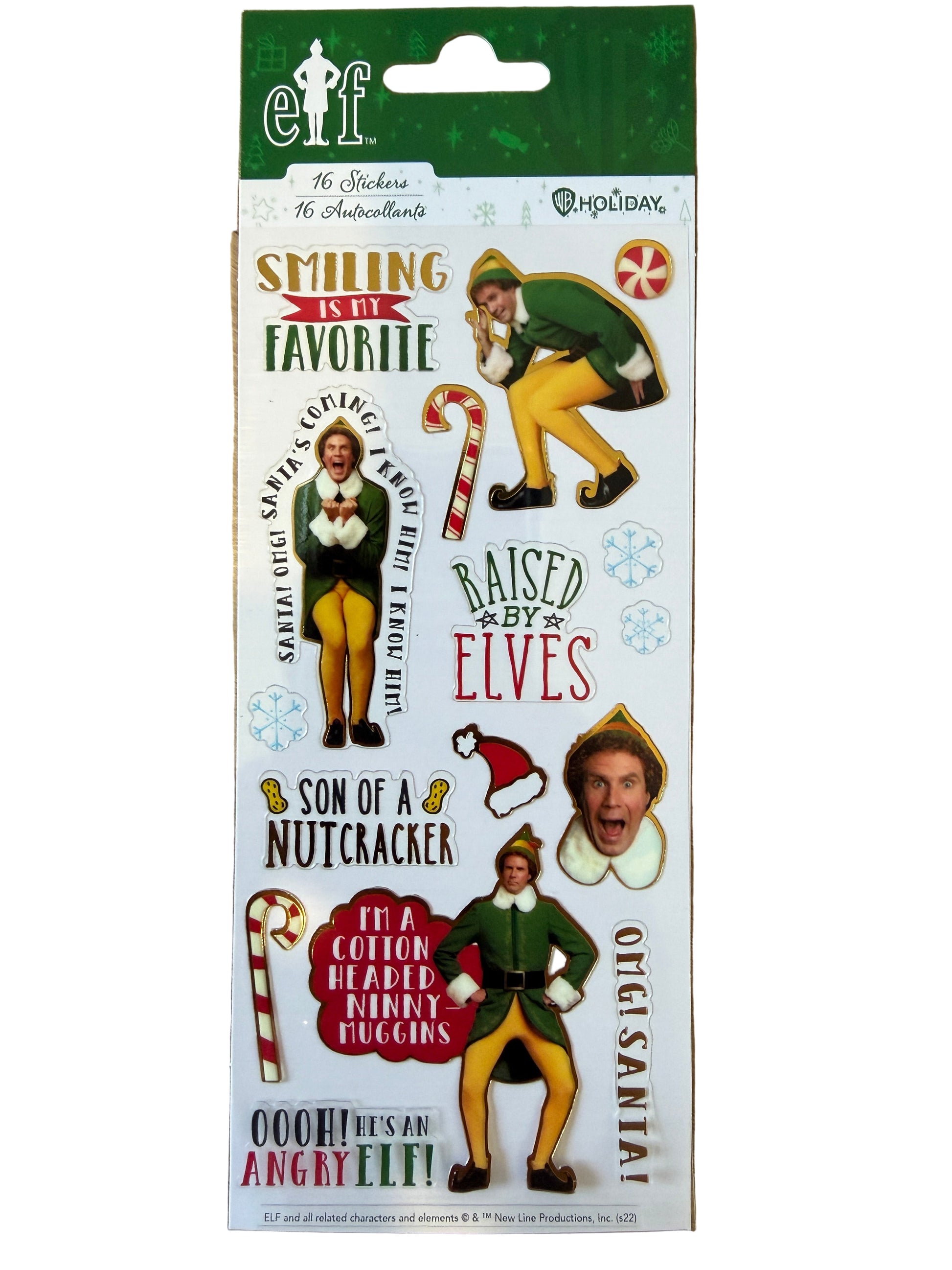 Elf Buddy the Elf sticker sheet with 16 colourful festive designs