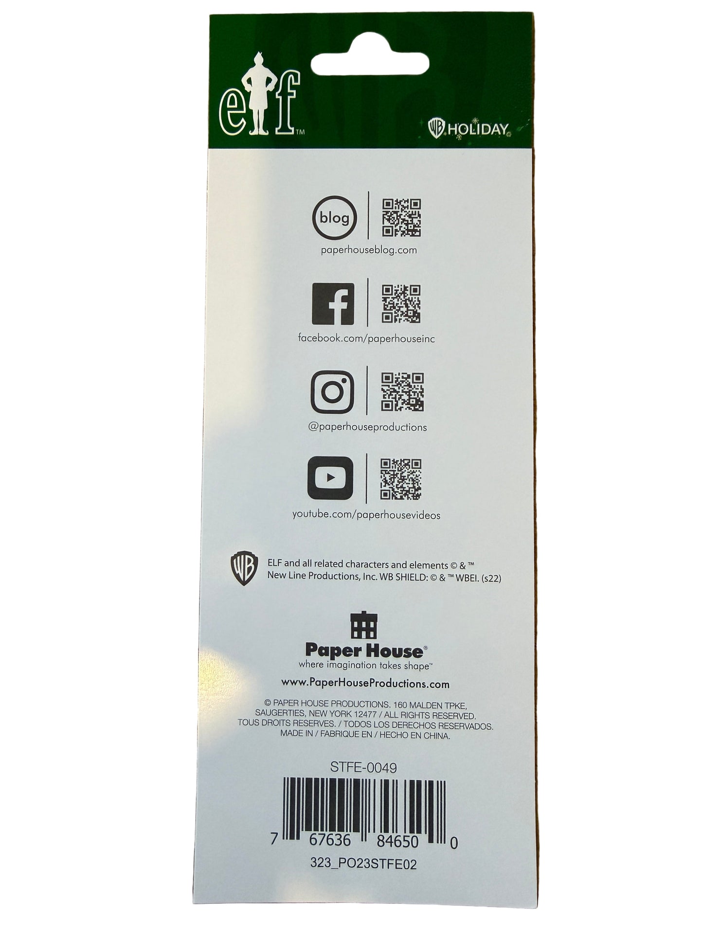 Elf Buddy the Elf sticker sheet with 16 colourful festive designs back of pack.