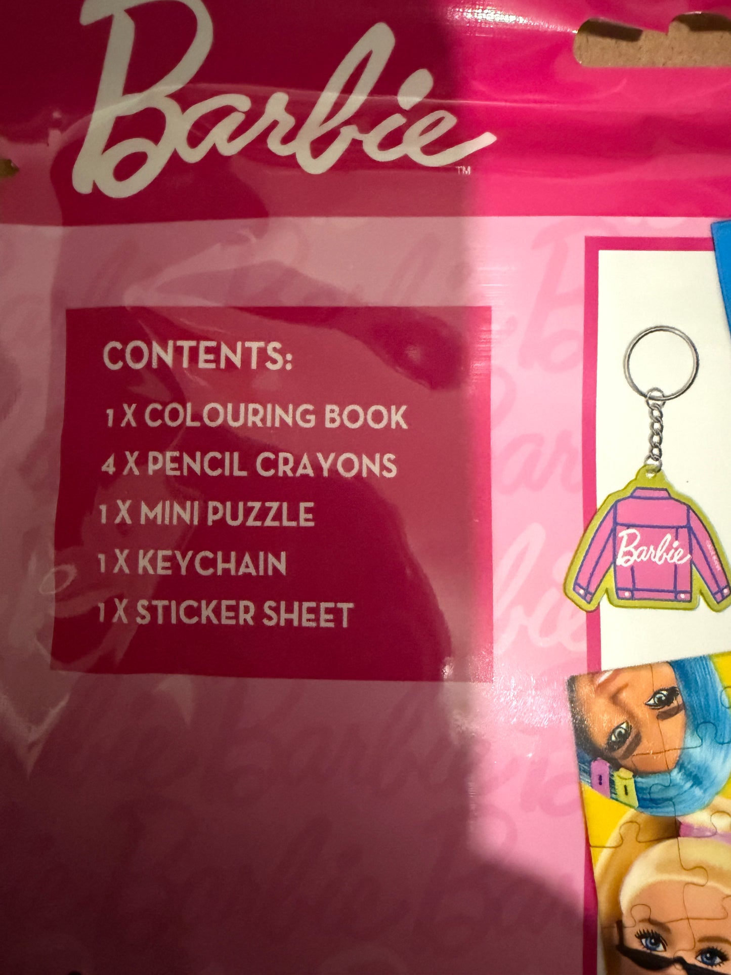 Barbie Licensed Fun Bag | Stickers, Puzzle, Colouring Book, Crayons & Keyring | Kids Party Gift Pack