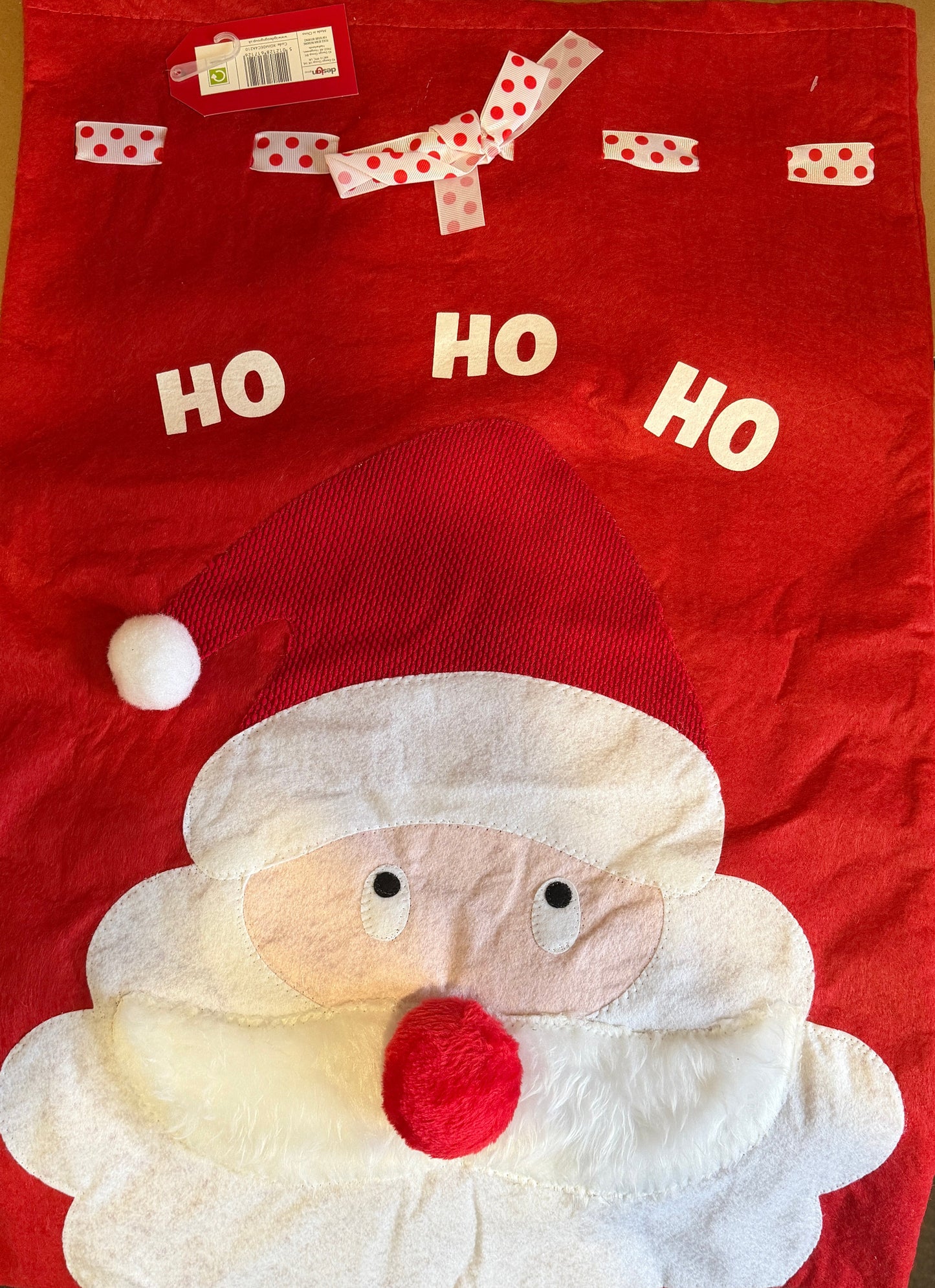 Christmas Santa Sack – Felt Santa Design | 50×73 cm Drawstring Gift Bag | Festive Holiday Sack