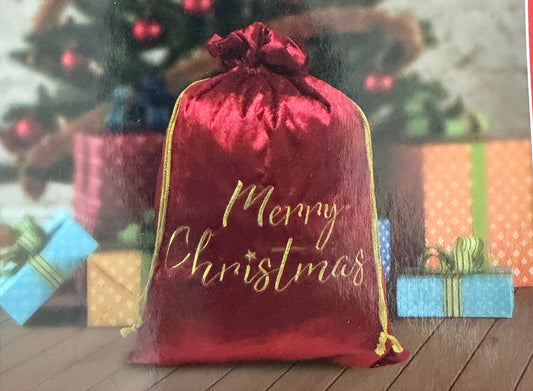 Deluxe Velvet Santa Sack – Gold Embroidered Merry Christmas | 50×70 cm Drawstring Gift Bag