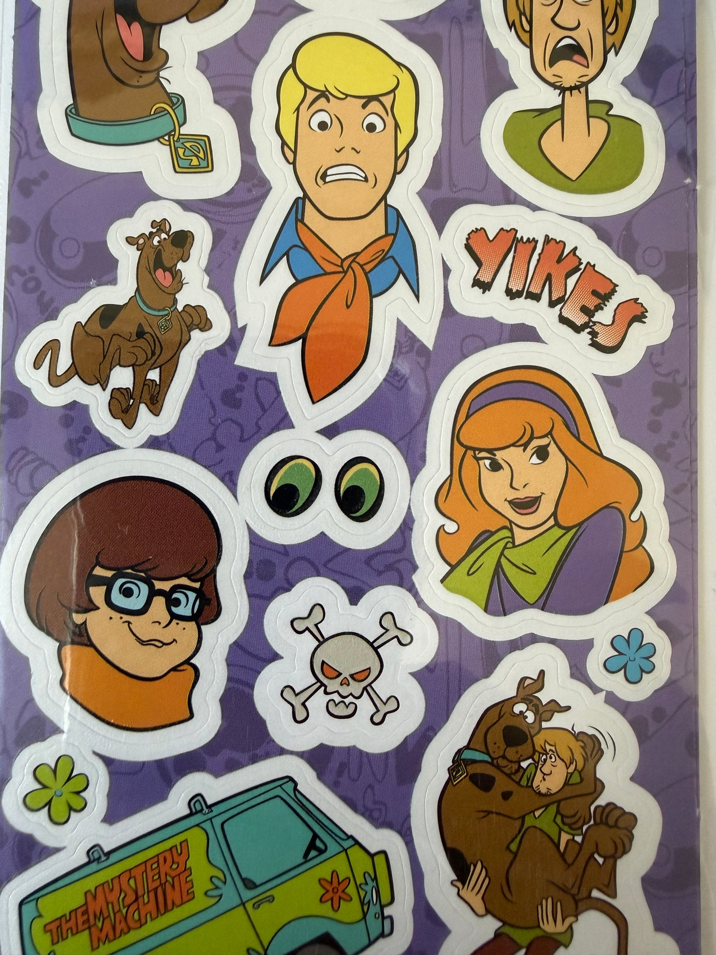 Close-up of Scooby-Doo stickers on sheet