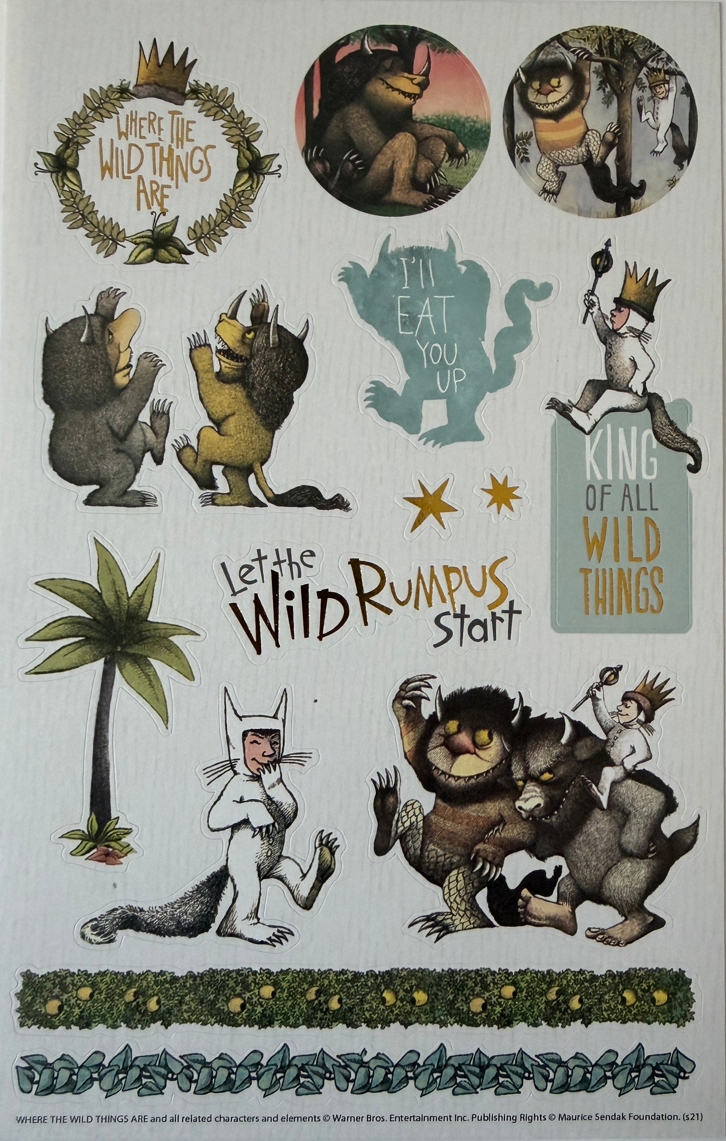 Close-up of Max and Wild Things stickers on sheet