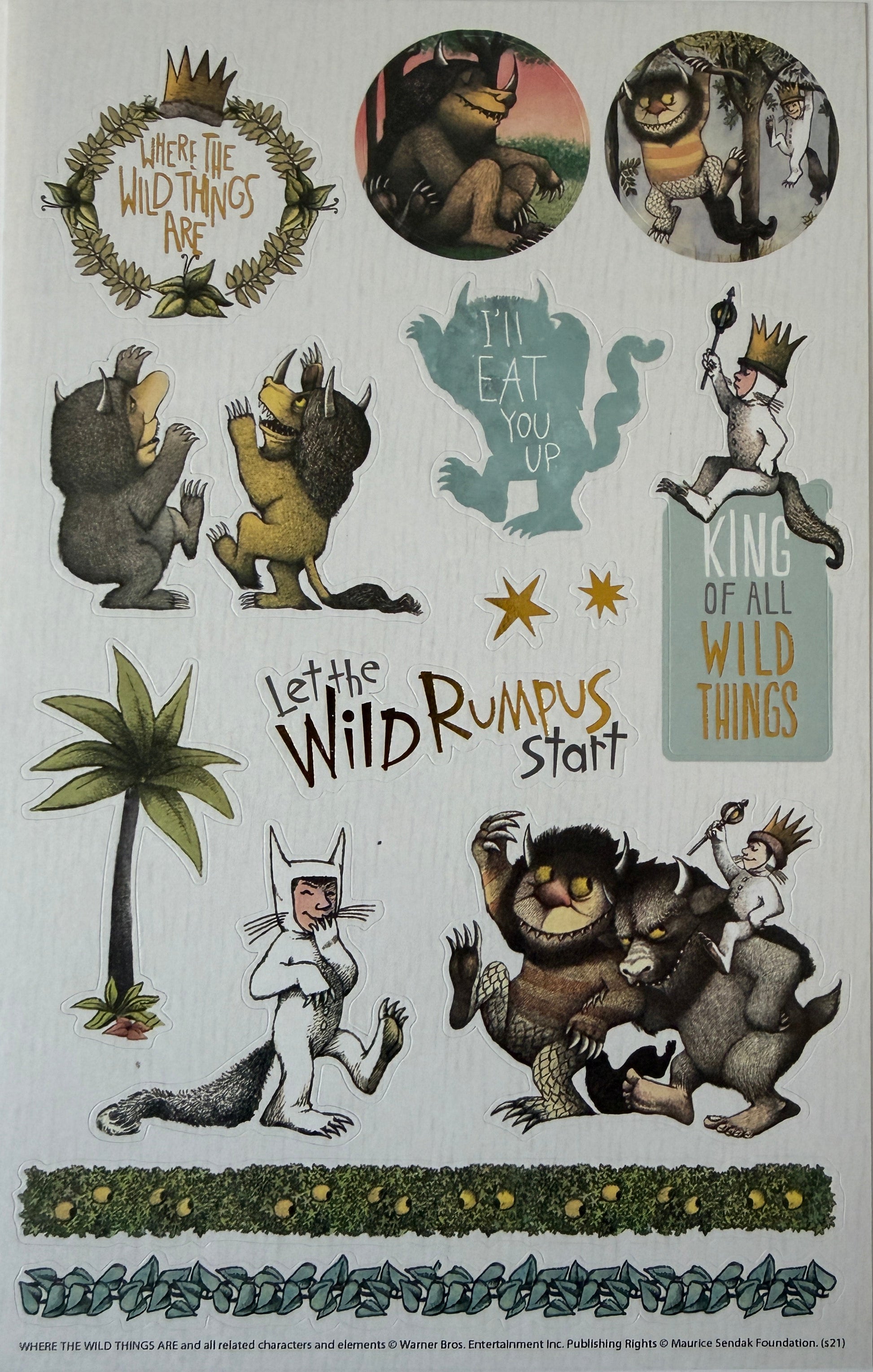 Close-up of Max and Wild Things stickers on sheet