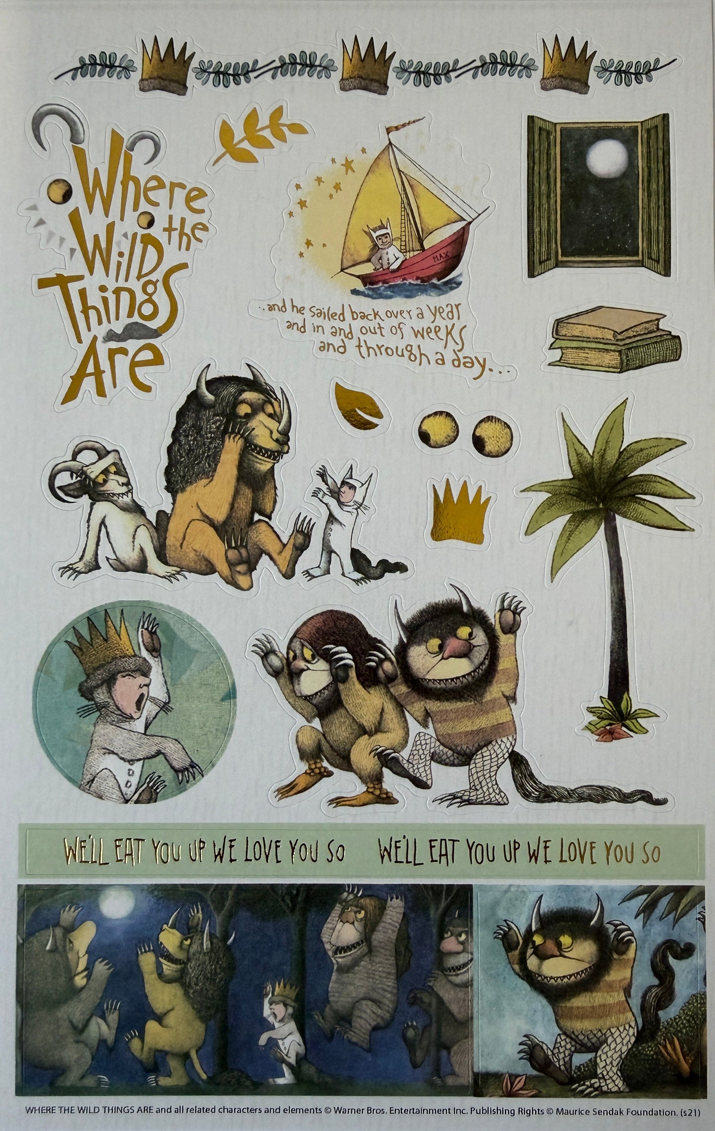 Close-up of Max and Wild Things stickers on sheet