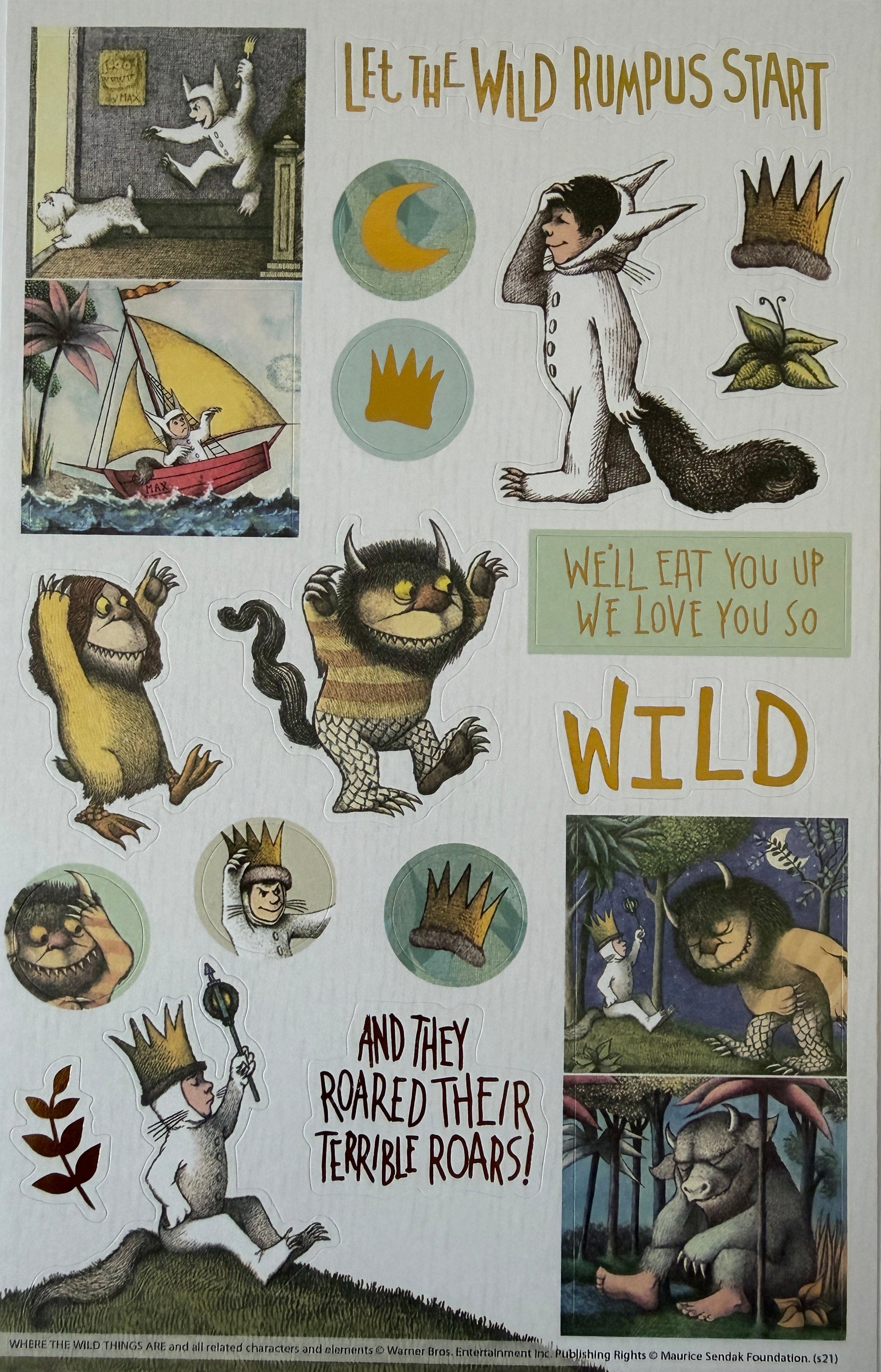 Close-up of Max and Wild Things stickers on sheet