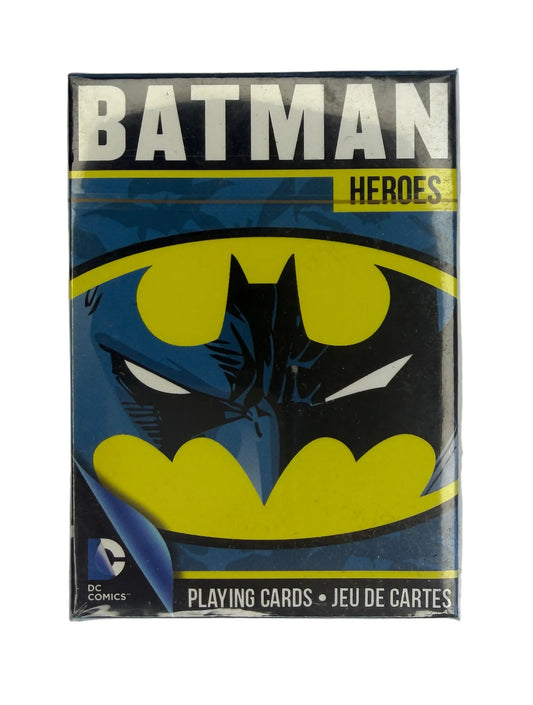 Batman playing card box with logo on a gray background