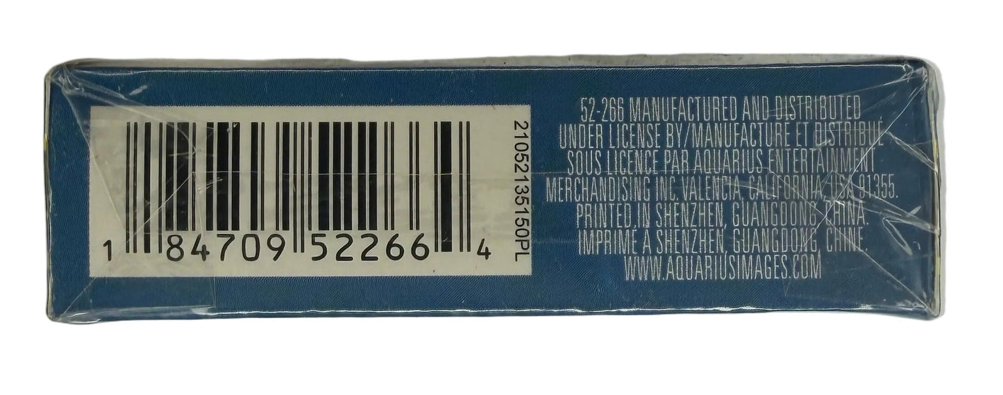 Small blue box with a barcode on a white background