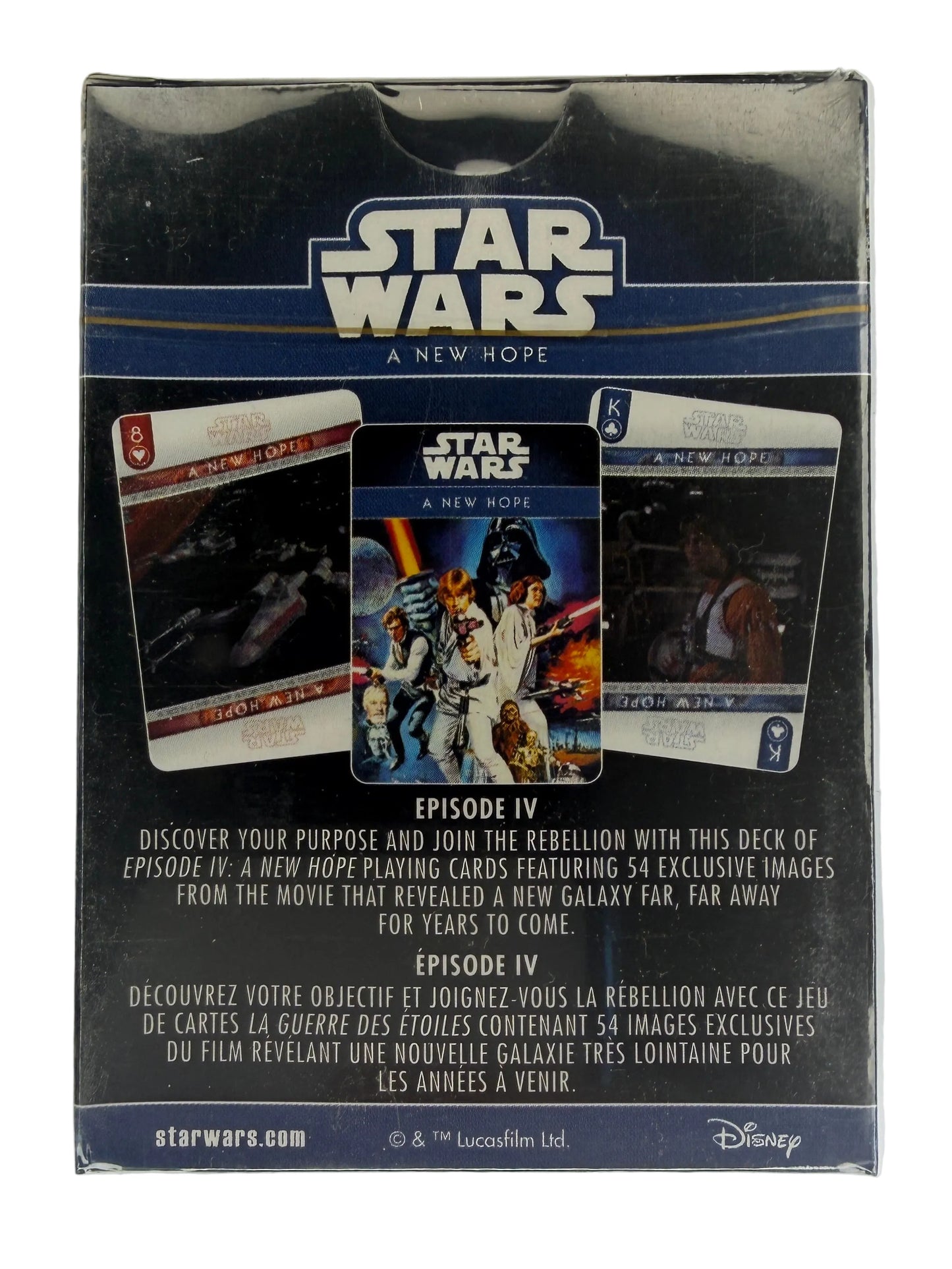Star Wars 'A New Hope' playing card back of box on a white background.