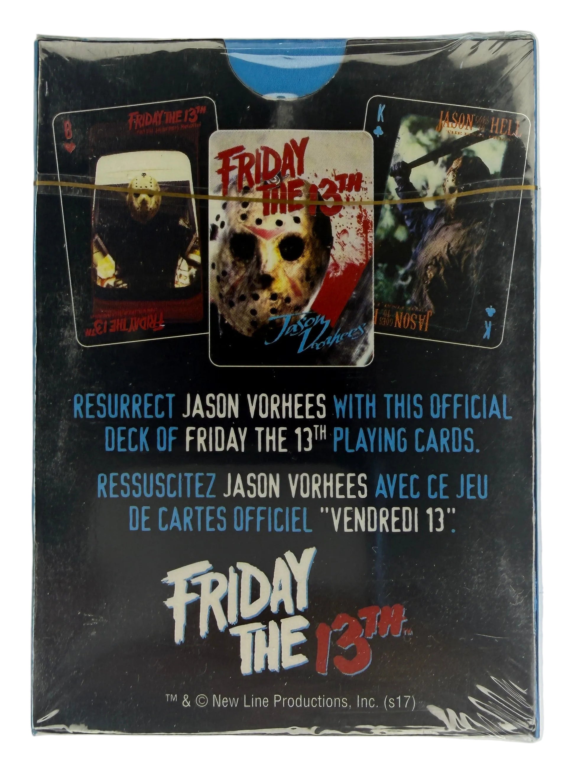 Sealed pack of 'Friday the 13th' playing cards on a white background