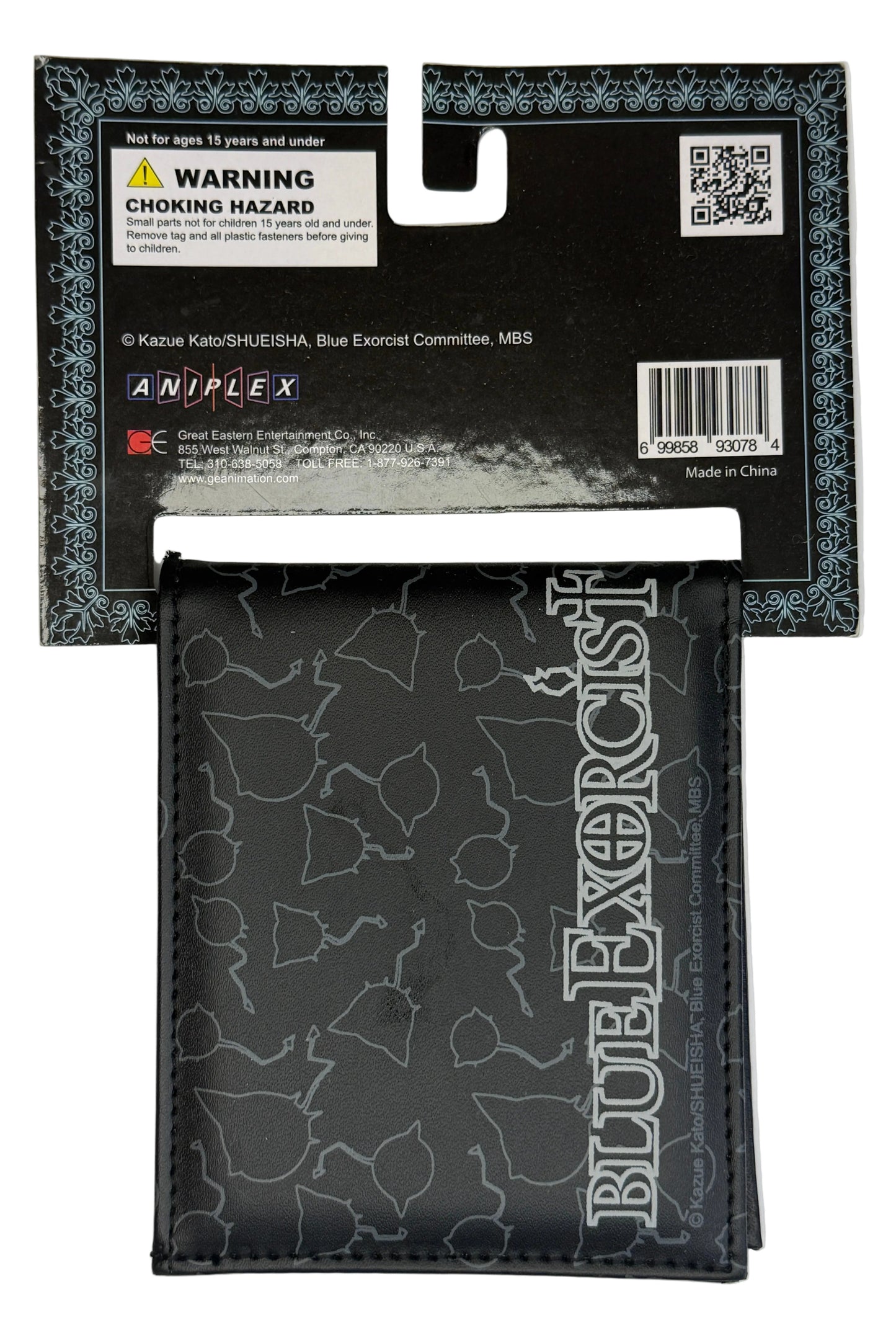 Black and gray wallet with visible branding on a white background
