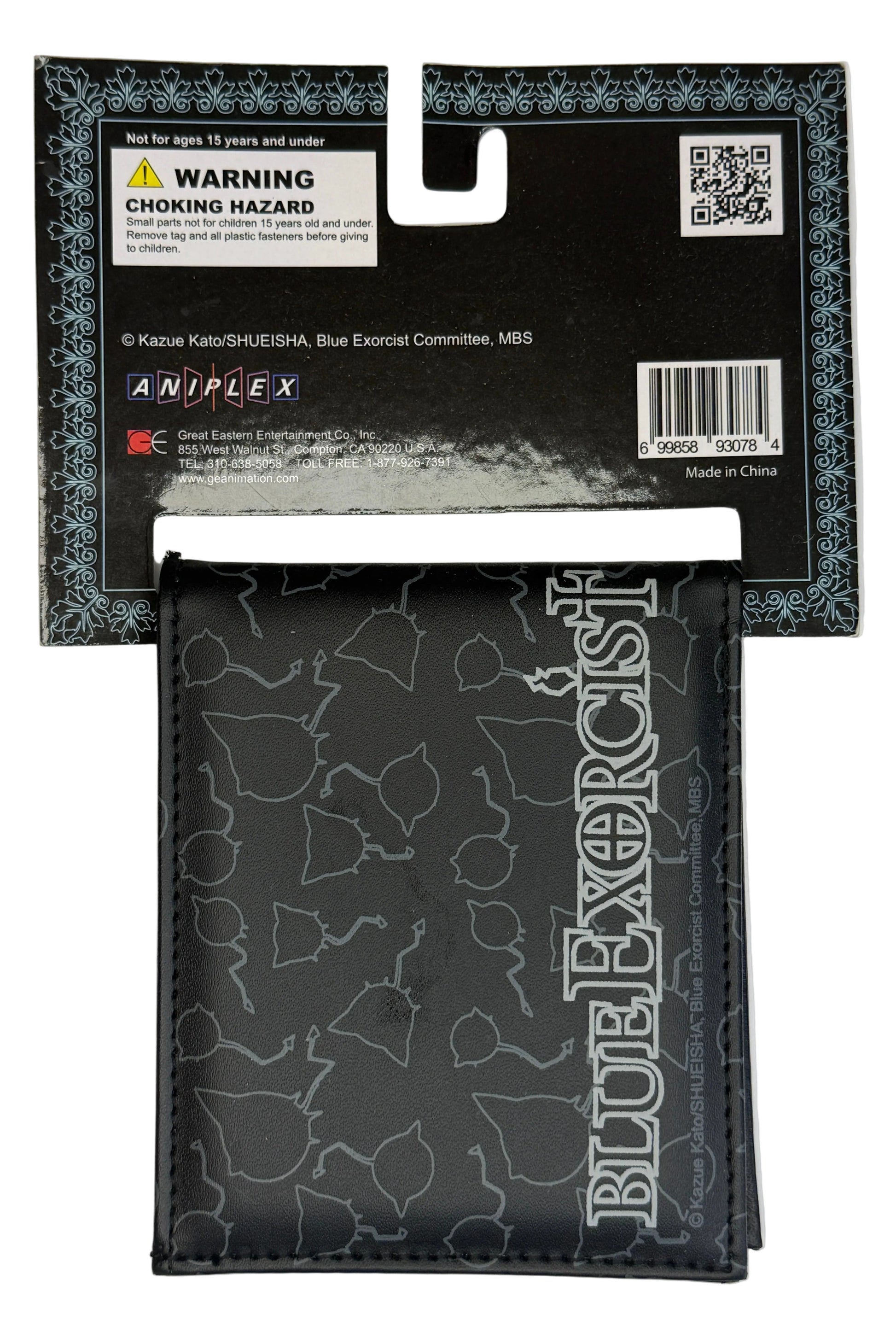 Black and gray wallet with visible branding on a white background