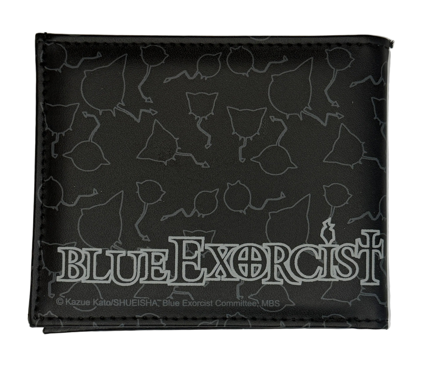 Black wallet with patterned design and 'Blue Exorcist' branding on a white background