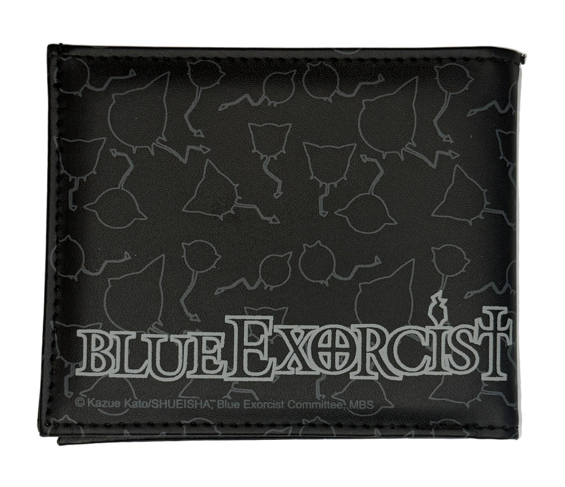 Black wallet with patterned design and 'Blue Exorcist' branding on a white background