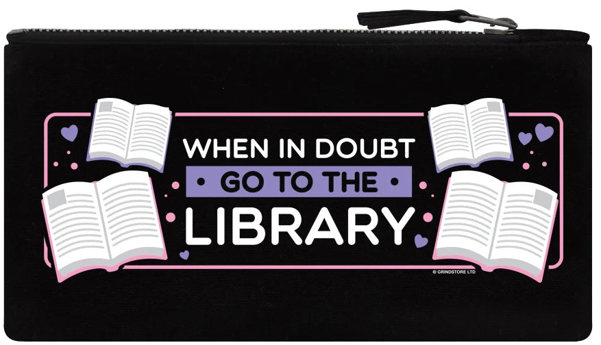 When In Doubt Go To The Library Black Zip-Up Pencil Case