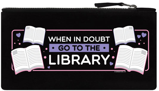 When In Doubt Go To The Library Black Zip-Up Pencil Case