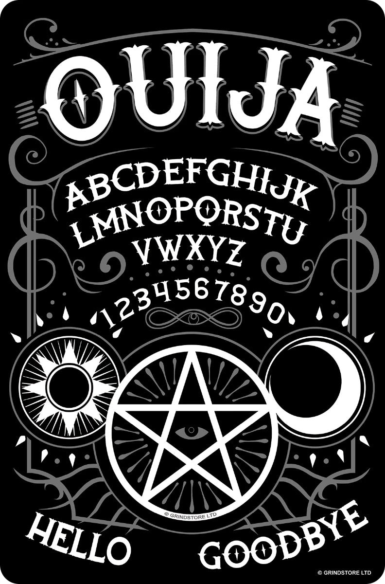 Petite plaque en tôle représentant une planche Ouija