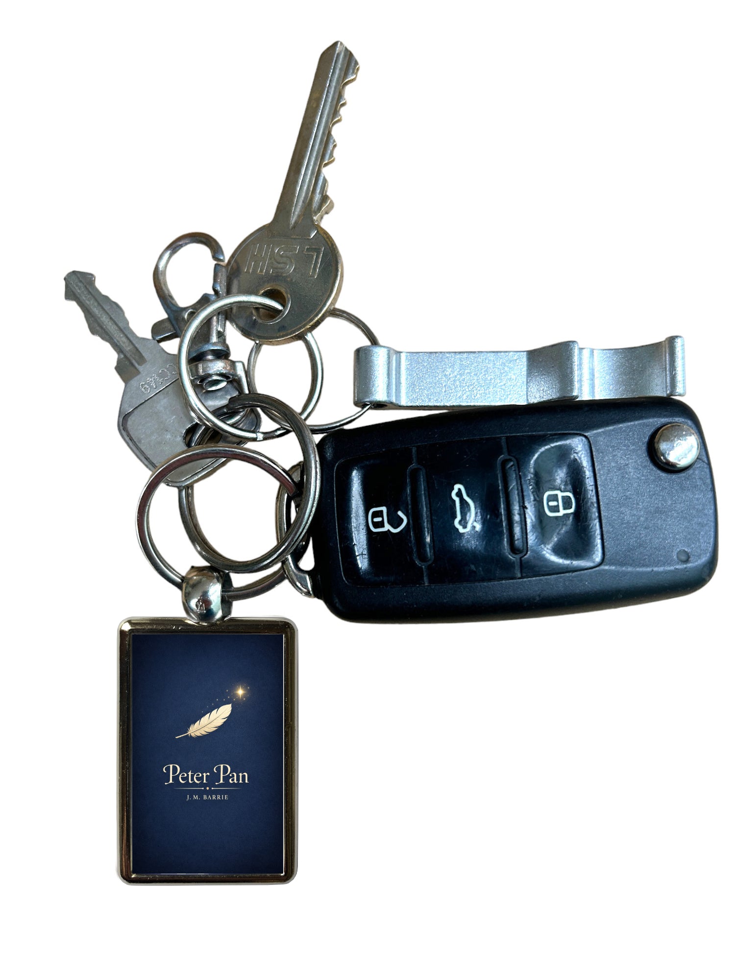 Peter Pan metal keyring attached to keys