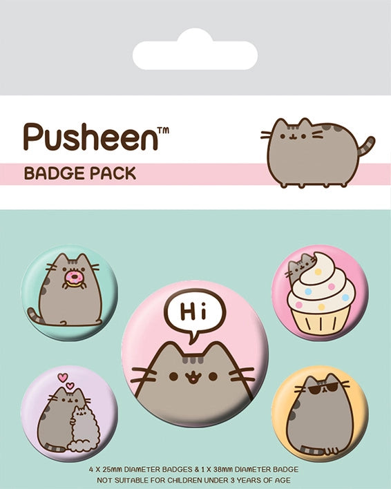 Pusheen Say Hi set of 5 Pin Badges