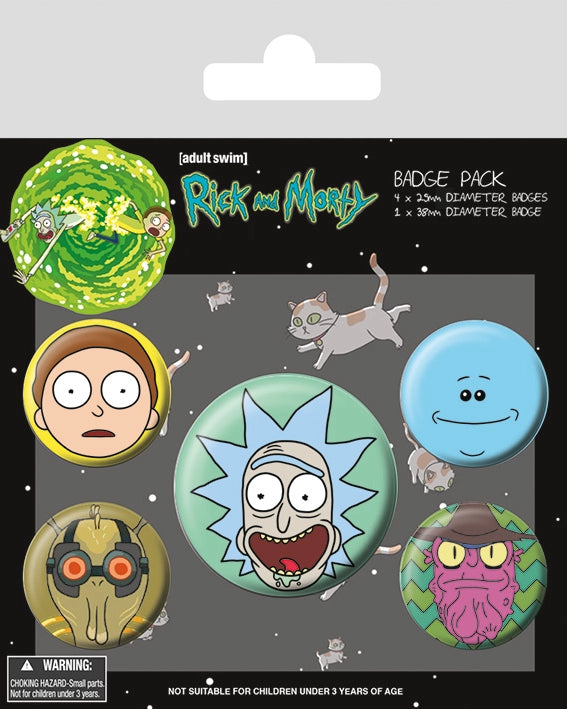 Rick and Morty Faces set of 5 Pin Badges