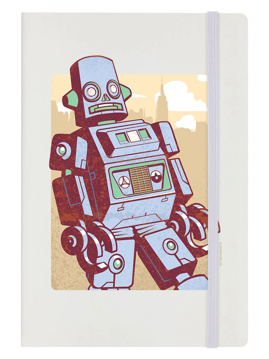 Blaues Retro-Roboter-Notizbuch im A5-Format mit festem Einband, Creme