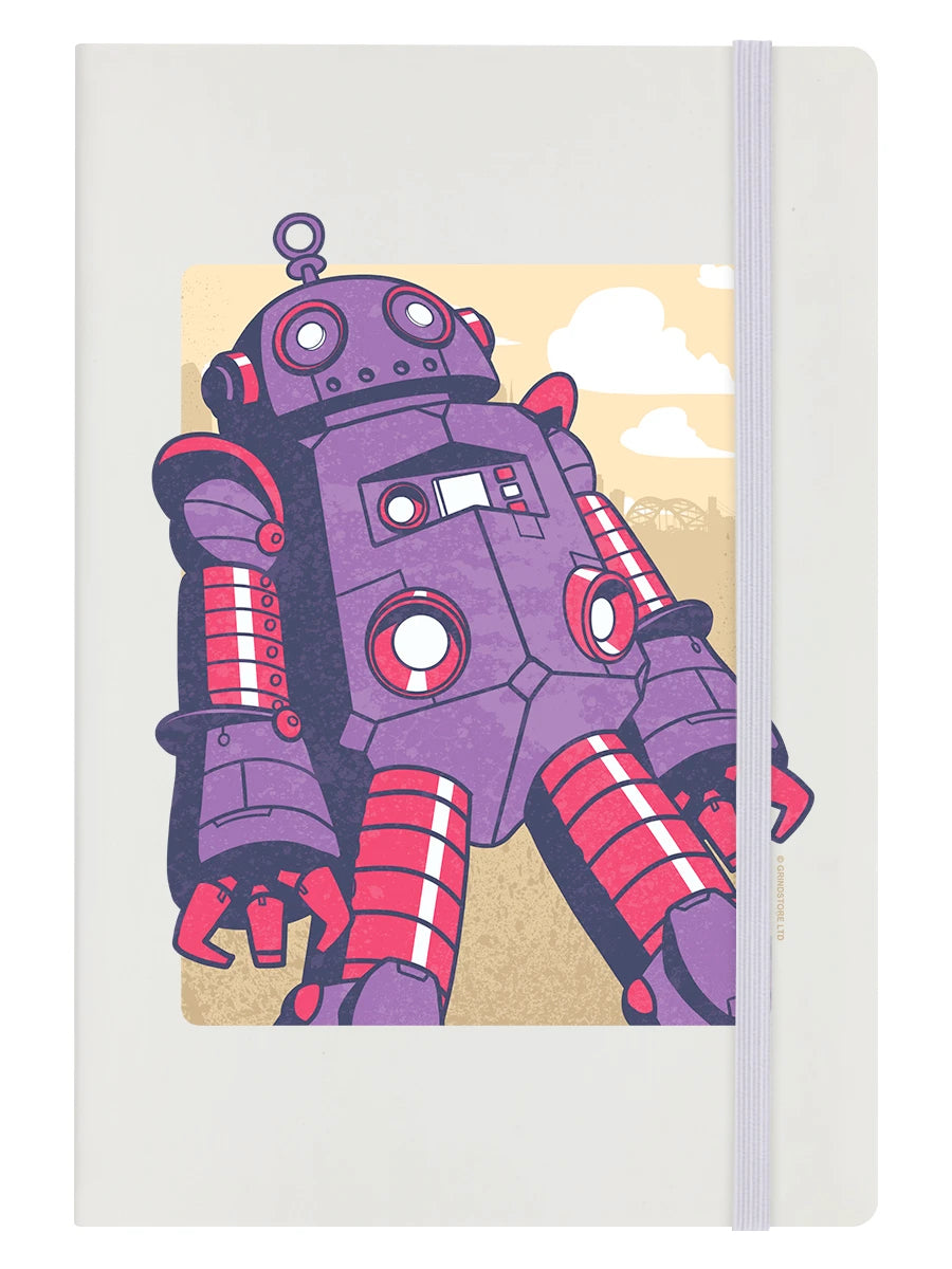 Carnet de notes à couverture rigide violet rétro robot A5 crème