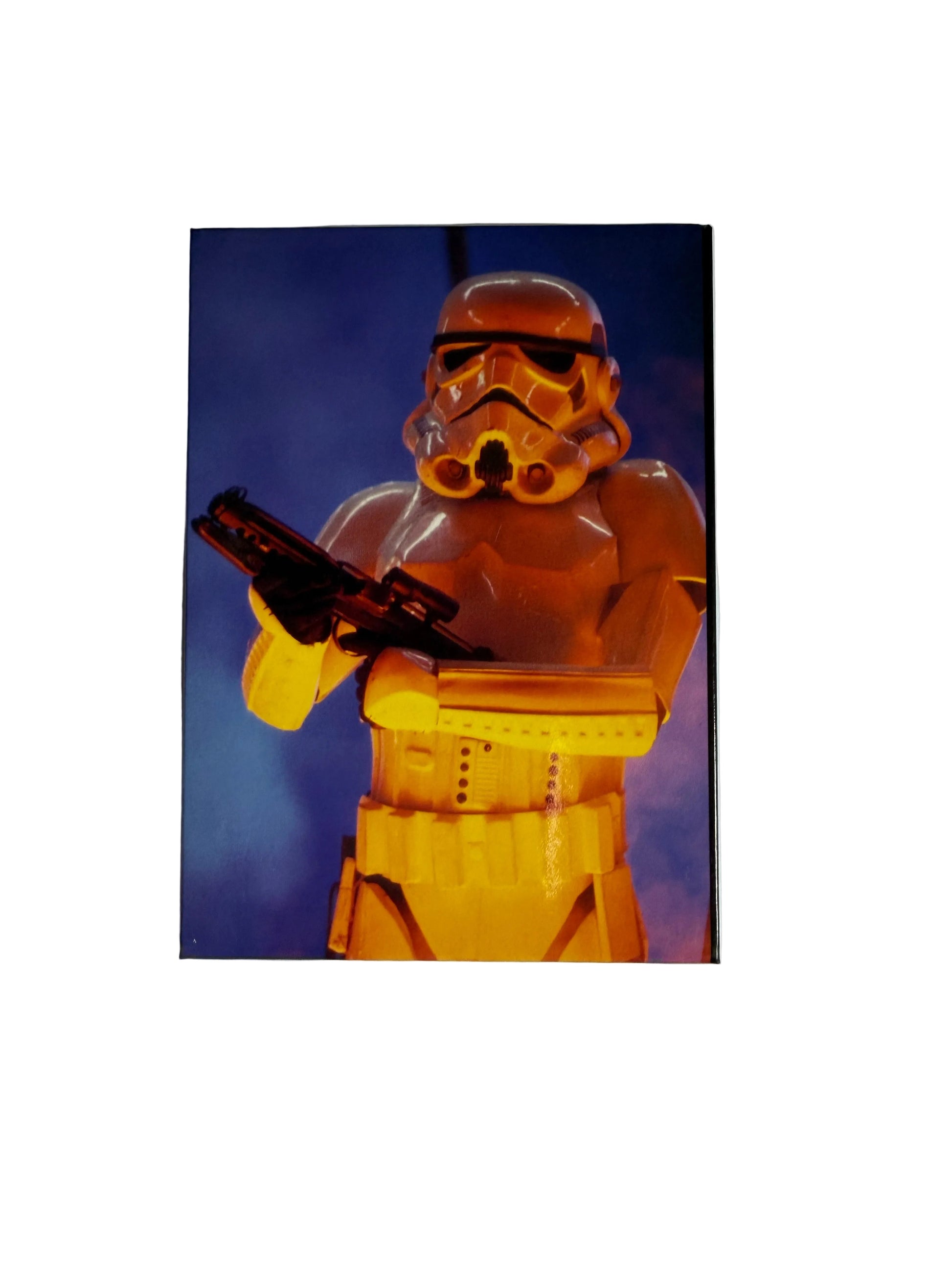 Star Wars Stormtrooper with a blue gradient background on a white surface